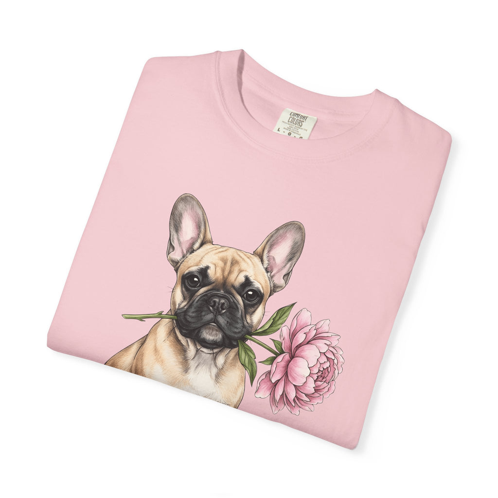 French Bulldog Shirt Dog Floral Gift Women Hand Drawn Tee Bulldog T-Shirt Dog Fan Illustrated Design Vintage Peony Tshirt