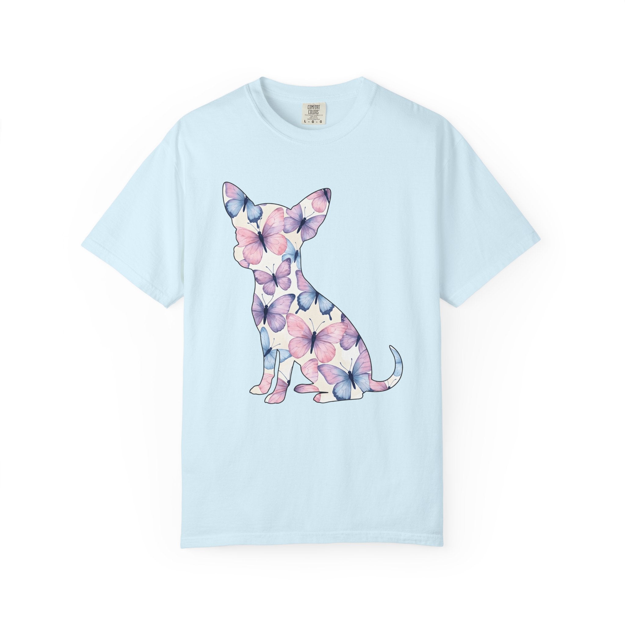 Chihuahua Butterfly Design Shirt Dog Fauna Gift Women Illustration Tee Puppy T-Shirt Dog Fan Illustrated Tshirt Wildlife Graphic Clean