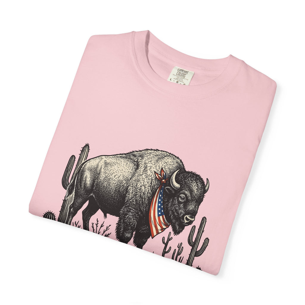 Bison Drawing Shirt America Ranch Gift Women Old School Tee Buffalo T-Shirt American Fan Vintage Tshirt Ranch Graphic Line Art Prickly Pear