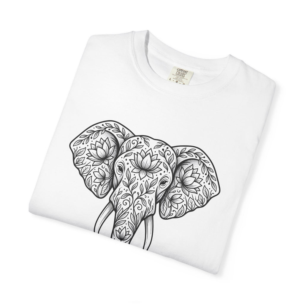 Elephant Blossom Shirt Boho Fauna Gift Women Tribal Tee Pachyderm T-Shirt Bohemian Fan Ethnic Tshirt Wildlife Graphic Henna Sacred Flower