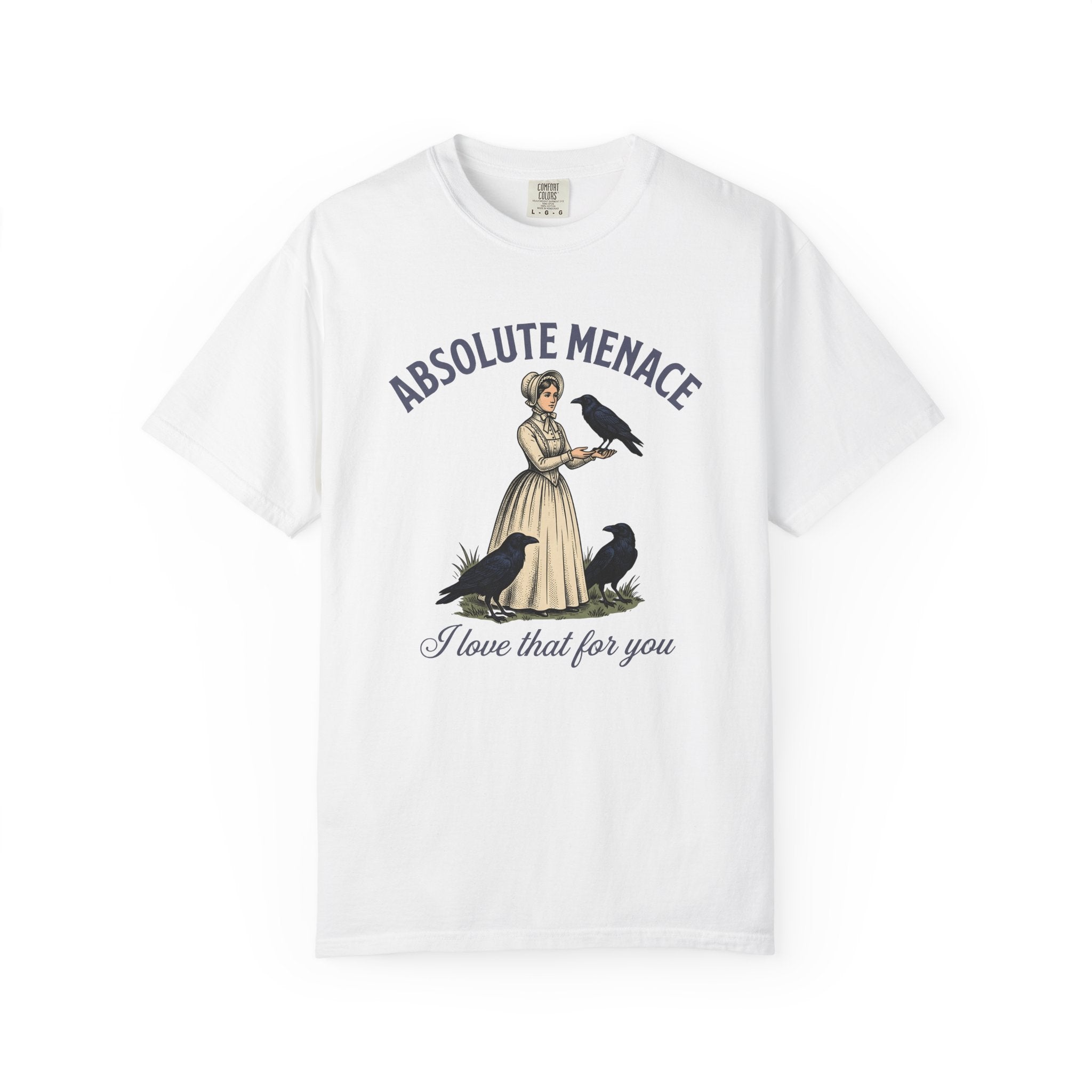 Lady Raven Shirt Funny Eerie Gift Women Classic Tee Crow T-Shirt Humor Fan Gothic Graphic Tshirt Line Art Peasant Dress Tshirt