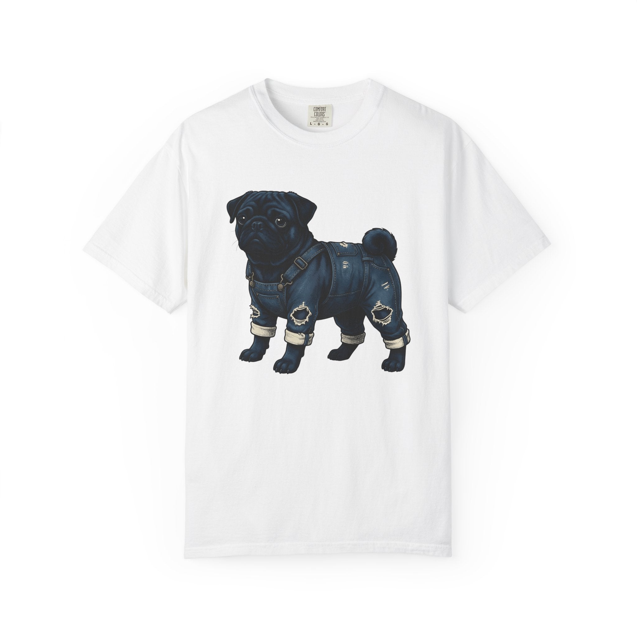 Pug Dog Shirt Dog Fashion Gift Women Hand Drawn Tee Poodle T-Shirt Dog Fan Illustrated Tshirt Style Graphic Vintage Denim Overalls Tshirt