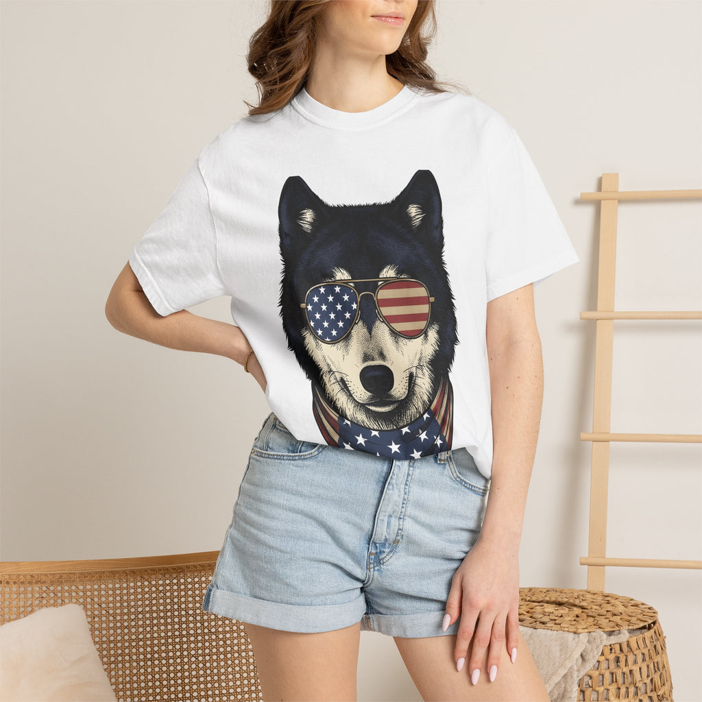 Wolf Shades Shirt 4th Of July Pet Gift Women Retro Tee Cool Shades T-Shirt Patriotic Fan Vintage Tshirt Animal Graphic Sketch Head Scarf