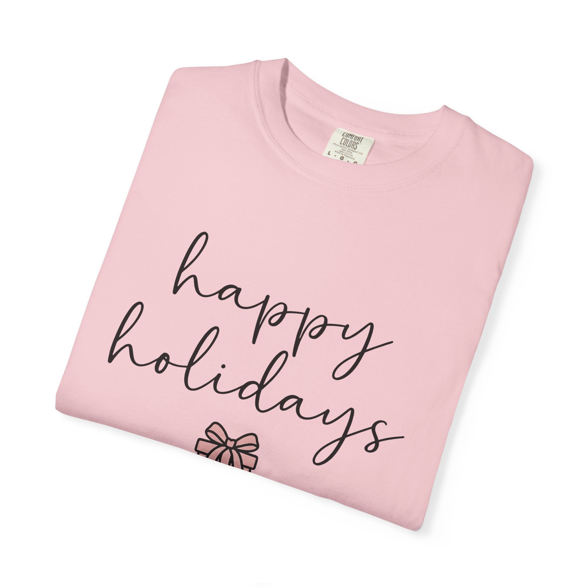 Wrapped Box Shirt Holiday Festive Gift Women Modern Tee Gift Box T-Shirt Christmas Fan Holiday Tshirt Celebration Graphic Doodle Knot Tshirt