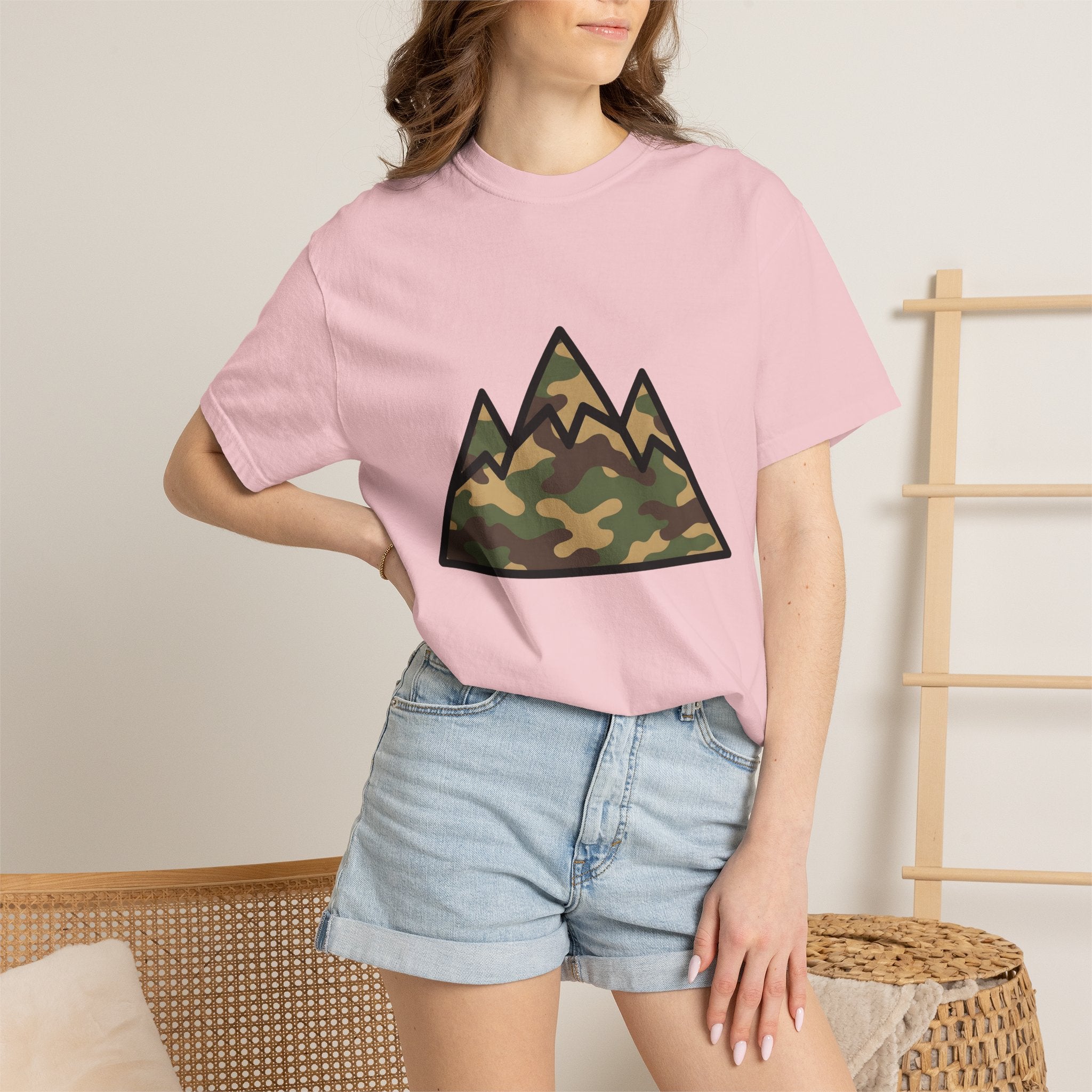 Camouflage Mountain Shirt Moms Outdoors Gift Women Minimalist Tee Mountain Range T-Shirt Motherhood Enthusiast Simple Tshirt Adventure