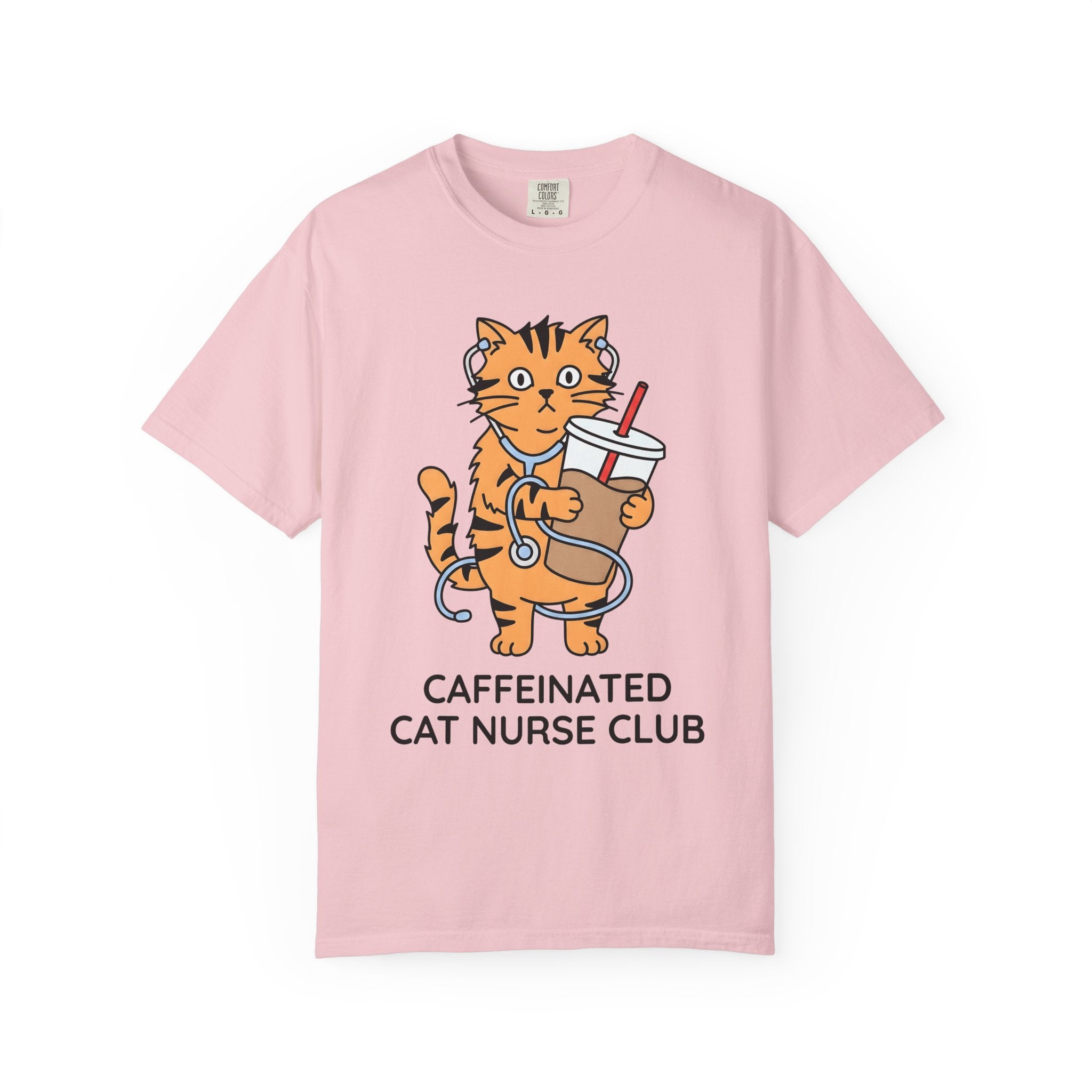 Cat Coffee Shirt Nurse Animal Gift Women Cartoon Tee Feline T-Shirt Healthcare Enthusiast Comic Tshirt Pet Graphic Minimalist Stethoscope