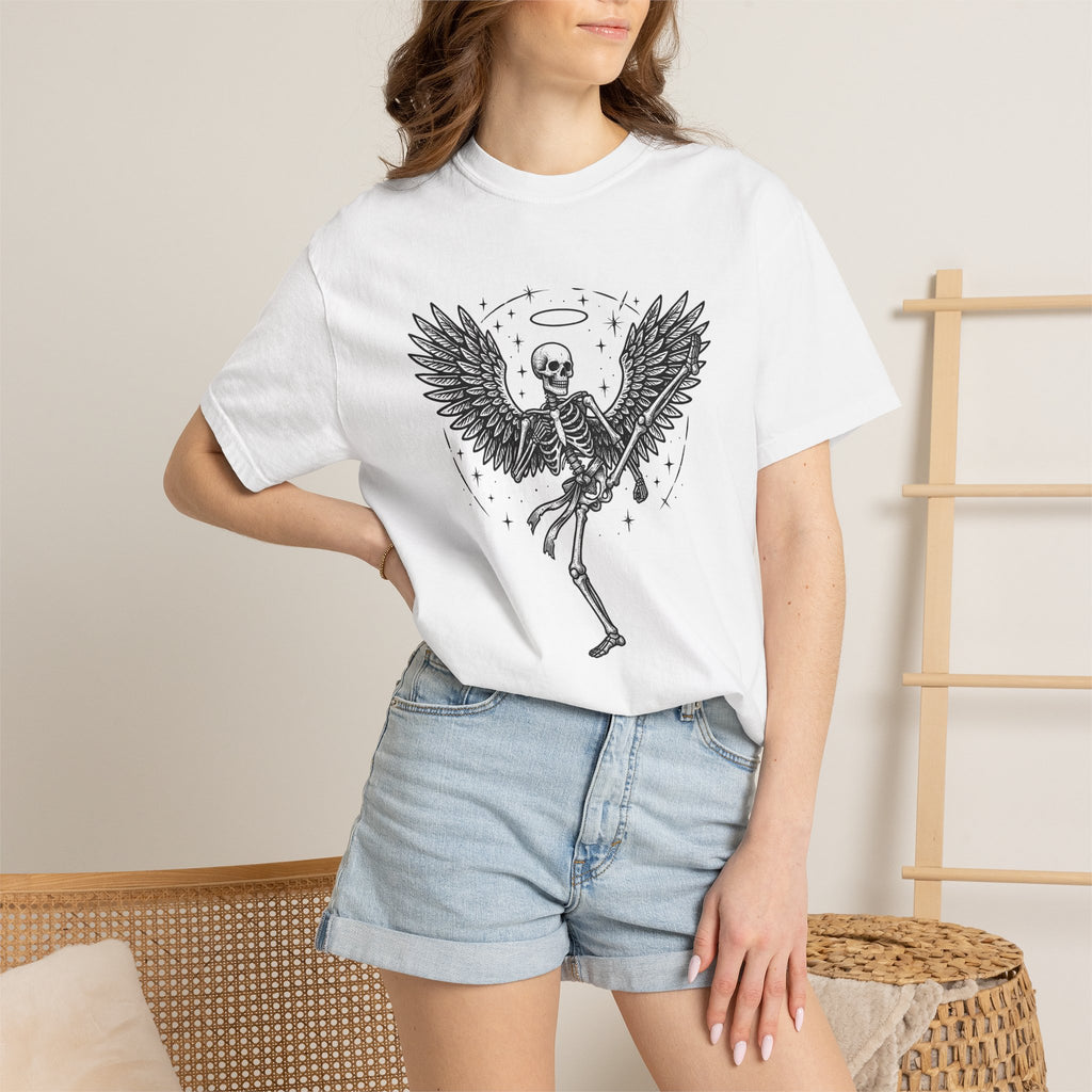 Angel Skull Shirt Sports Combat Gift Women Ink Tee Sugar Skull T-Shirt Athlete Fan Tattoo Tshirt Fighting Graphic Dark Star Shapes Tshirt
