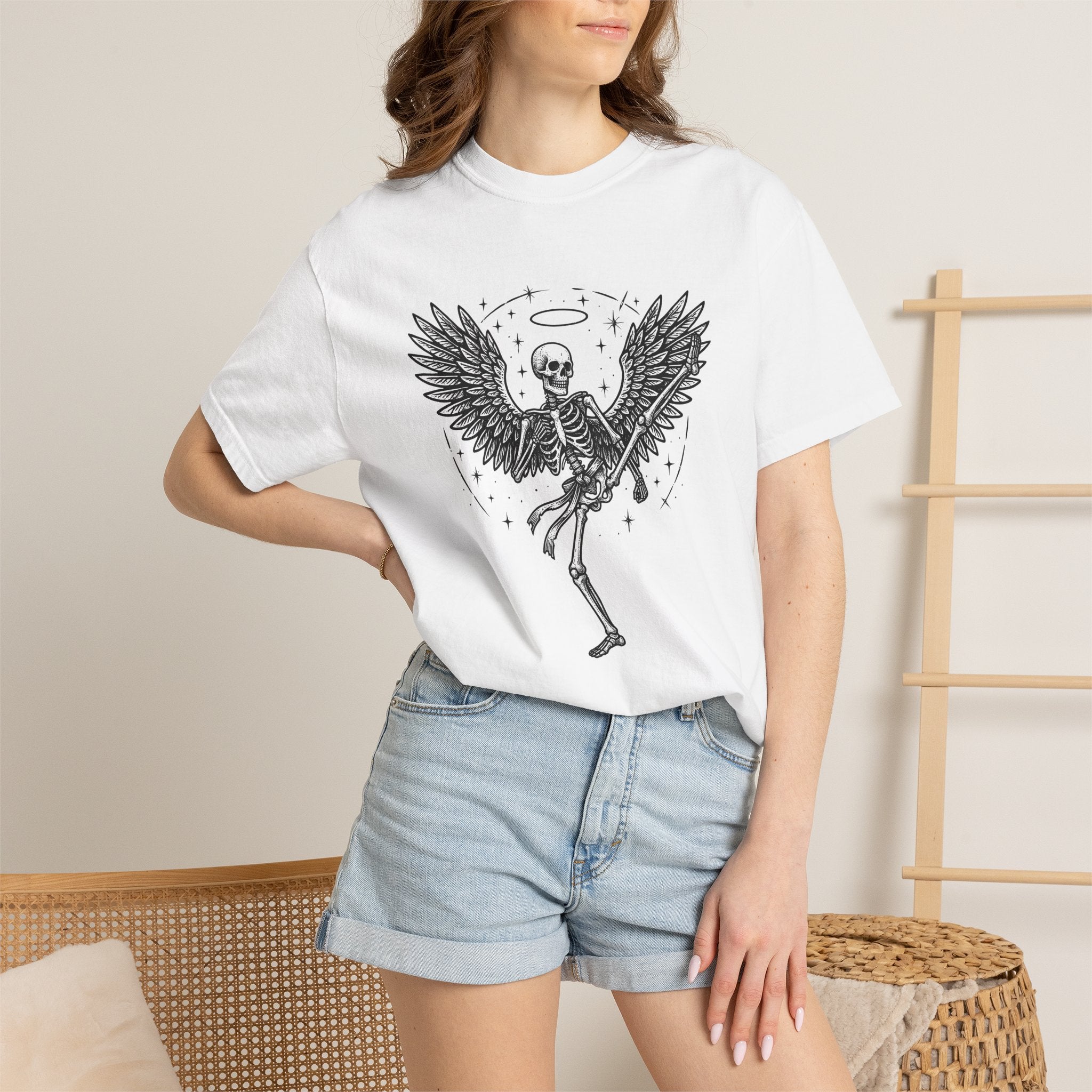 Angel Skull Shirt Sports Combat Gift Women Ink Tee Sugar Skull T-Shirt Athlete Fan Tattoo Tshirt Fighting Graphic Dark Star Shapes Tshirt