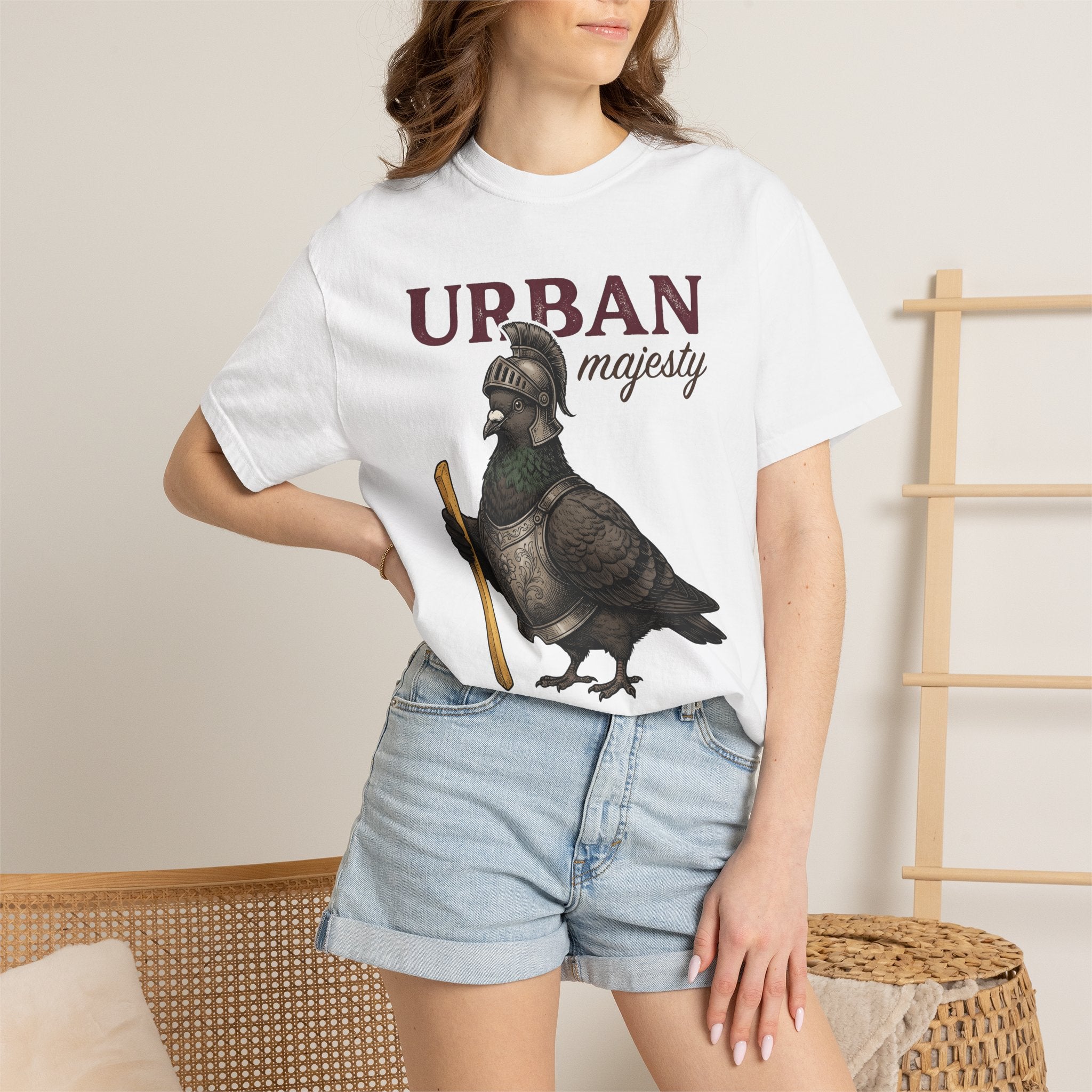 Pigeon In Armor Shirt Funny Fauna Gift Women Antique Tee Dove T-Shirt Humor Fan Vintage Tshirt Wildlife Graphic Line Art Soldier Helmet
