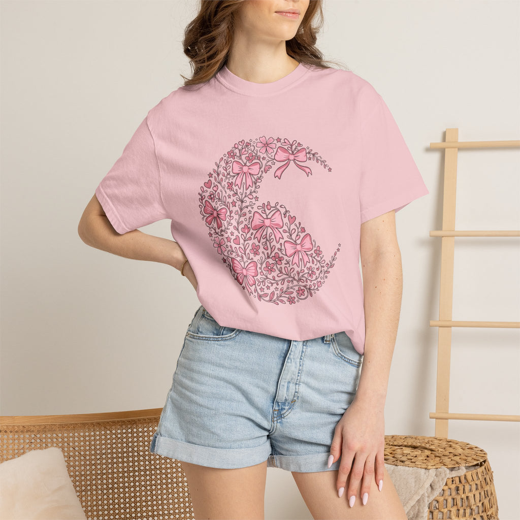 Blossom Bow Heart Shirt St. Valentine's Day Romance Gift Women Playful Tee Heart Bow T-Shirt Valentine Fan Whimsical Tshirt Love Graphic