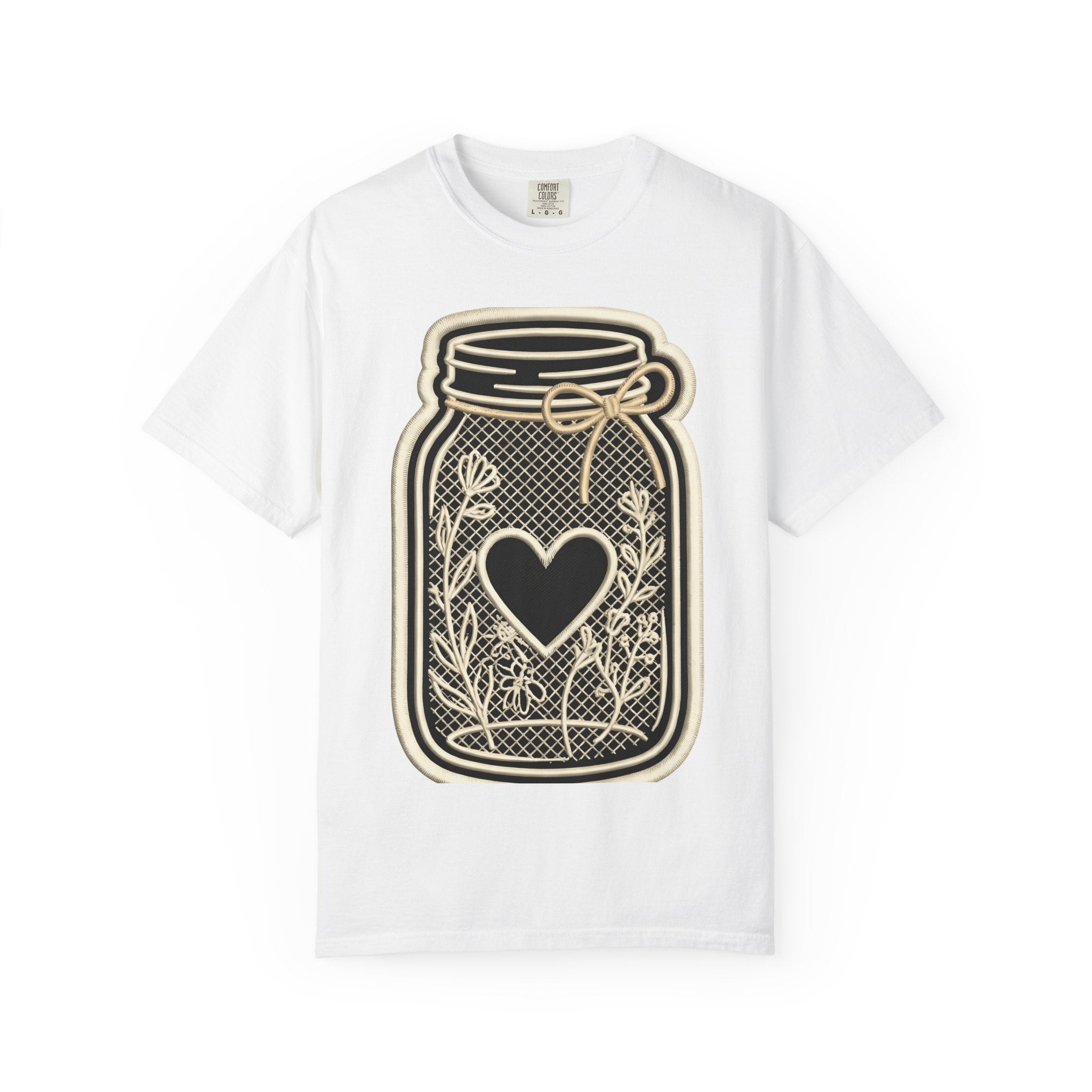 Canning Jar Heart Shirt Easter Country Gift Women Outline Tee Mason Jar T-Shirt Spring Fan Line Art Tshirt Rustic Graphic Modern Flower