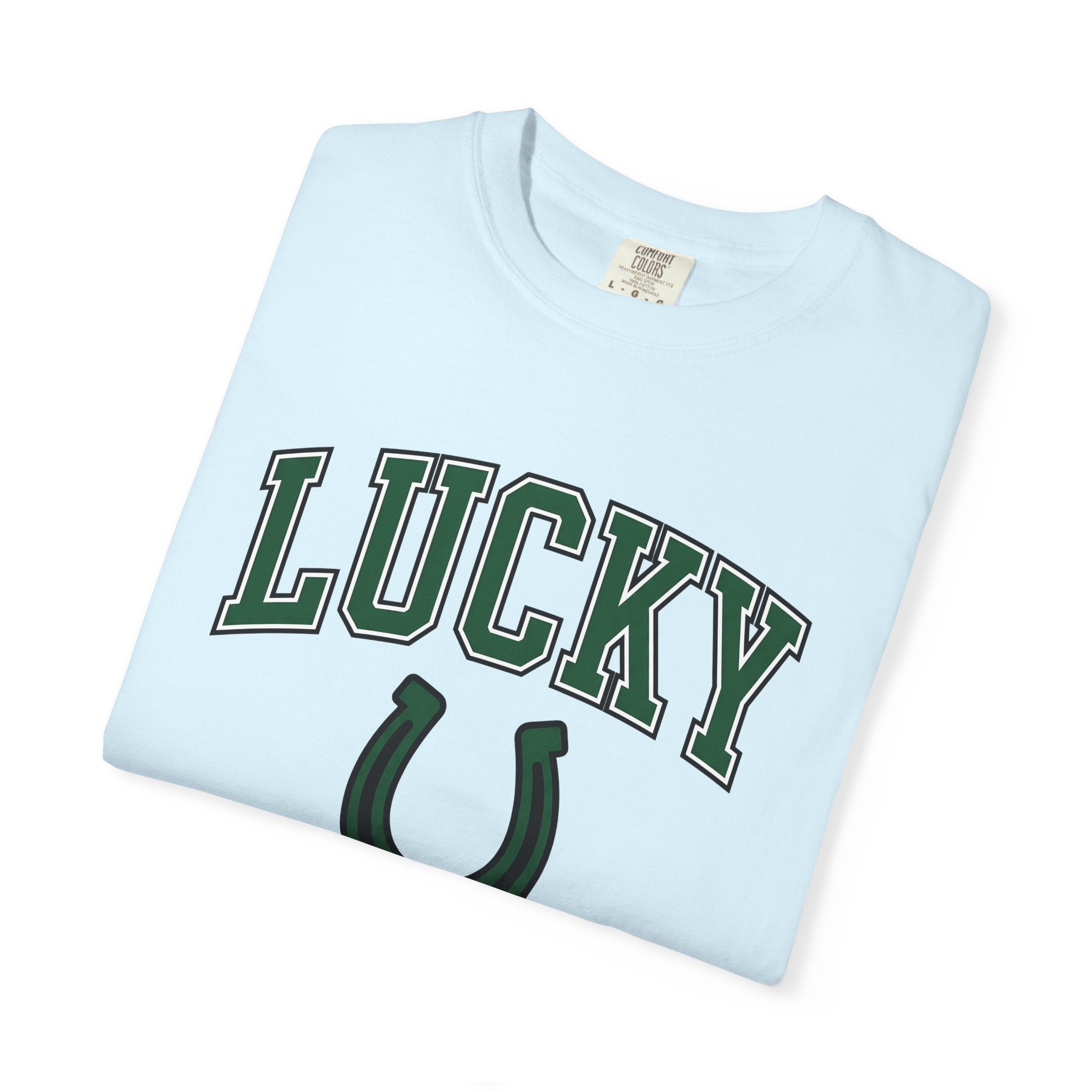 Horseshoe Graphic Shirt St Patricks Day Luck Gift Women Varsity Tee Horseshoe T-Shirt Lucky Fan Lucky Charm Graphic Design Minimalist Bold