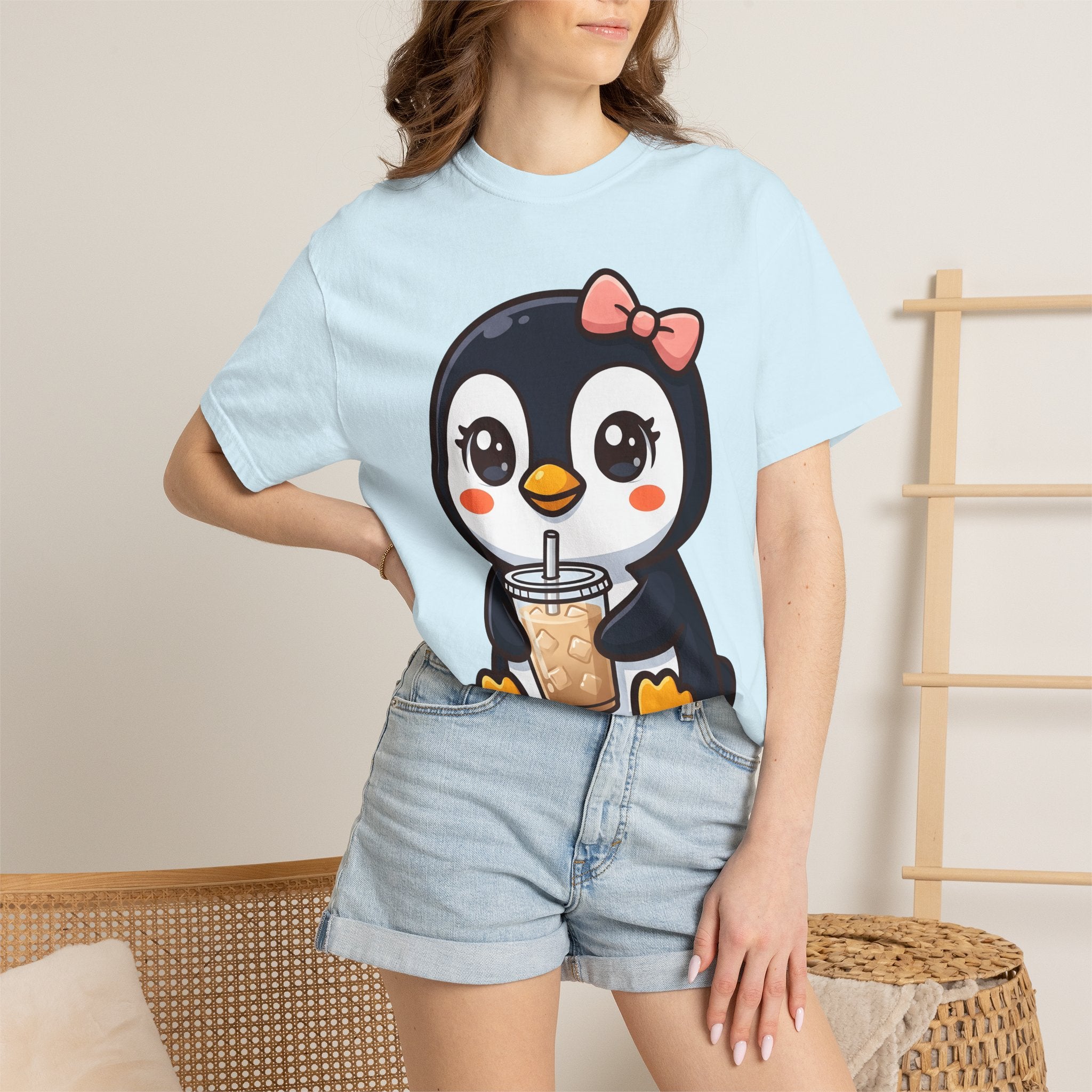 Penguin Mocha Shirt Coffee Critter Gift Women Sweet Tee Mocha T-Shirt Coffee Fan Cute Tshirt Creature Graphic Illustrated Knot Tshirt