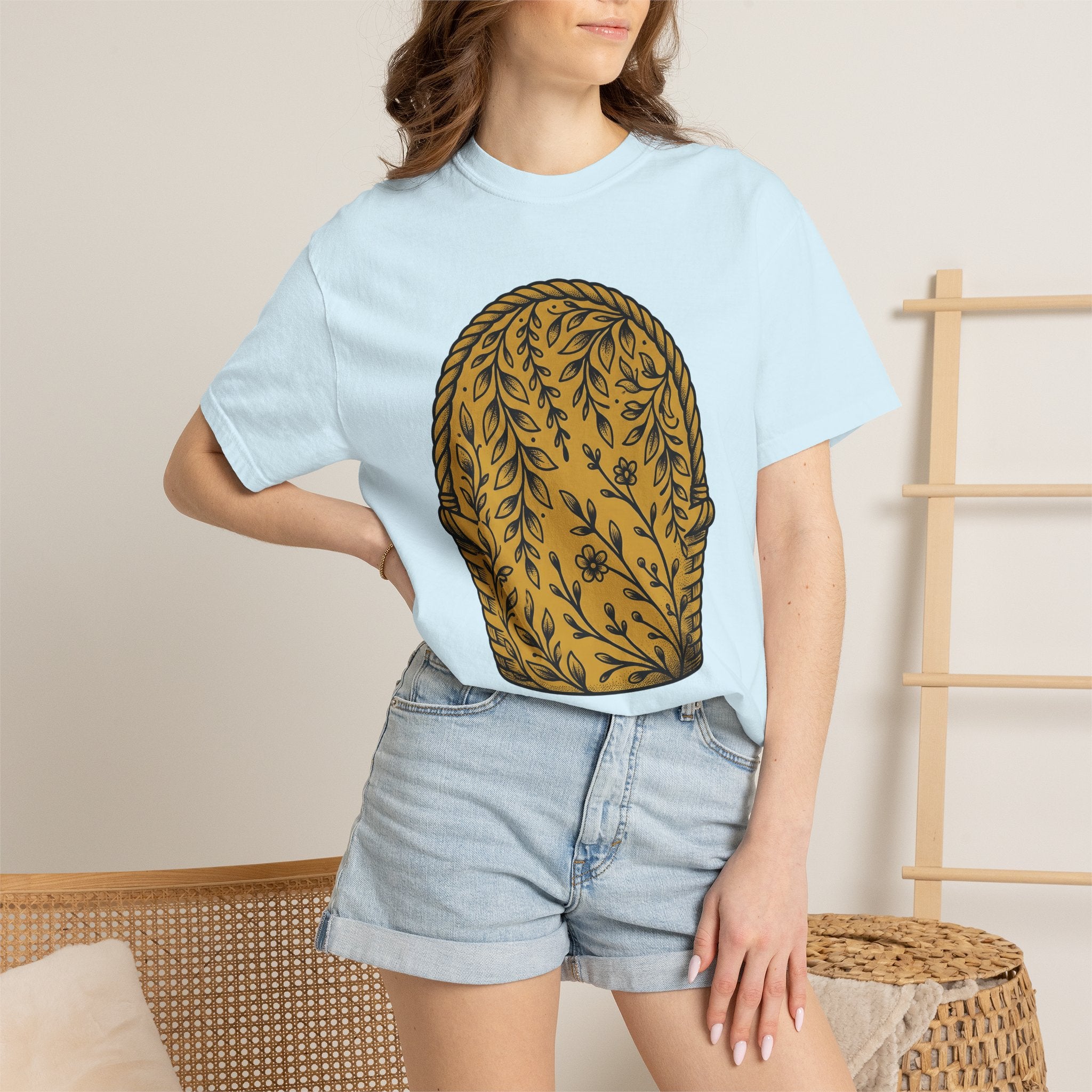 Basket Graphic Shirt Easter Spring Gift Women Botanical Tee Hamper T-Shirt Easter Fan Floral Illustration Graphic Hand Drawn Floral Tshirt