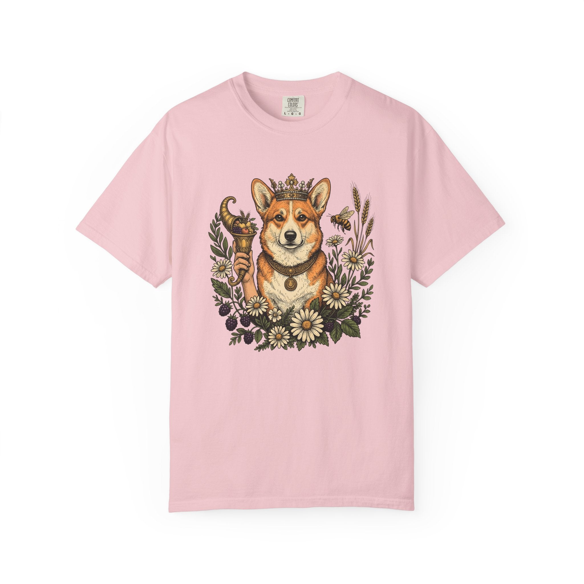 Corgi Dog Shirt Dog Floral Gift Women Vintage Tee Puppy T-Shirt Dog Fan Retro Tshirt Botanical Graphic Hand Drawn Crown Tshirt