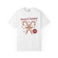 Candy Cane Shirt Christmas Holiday Gift Women Vintage Tee Peppermint T-Shirt Xmas Fan Distressed Tshirt Seasonal Graphic Retro Bow Tshirt