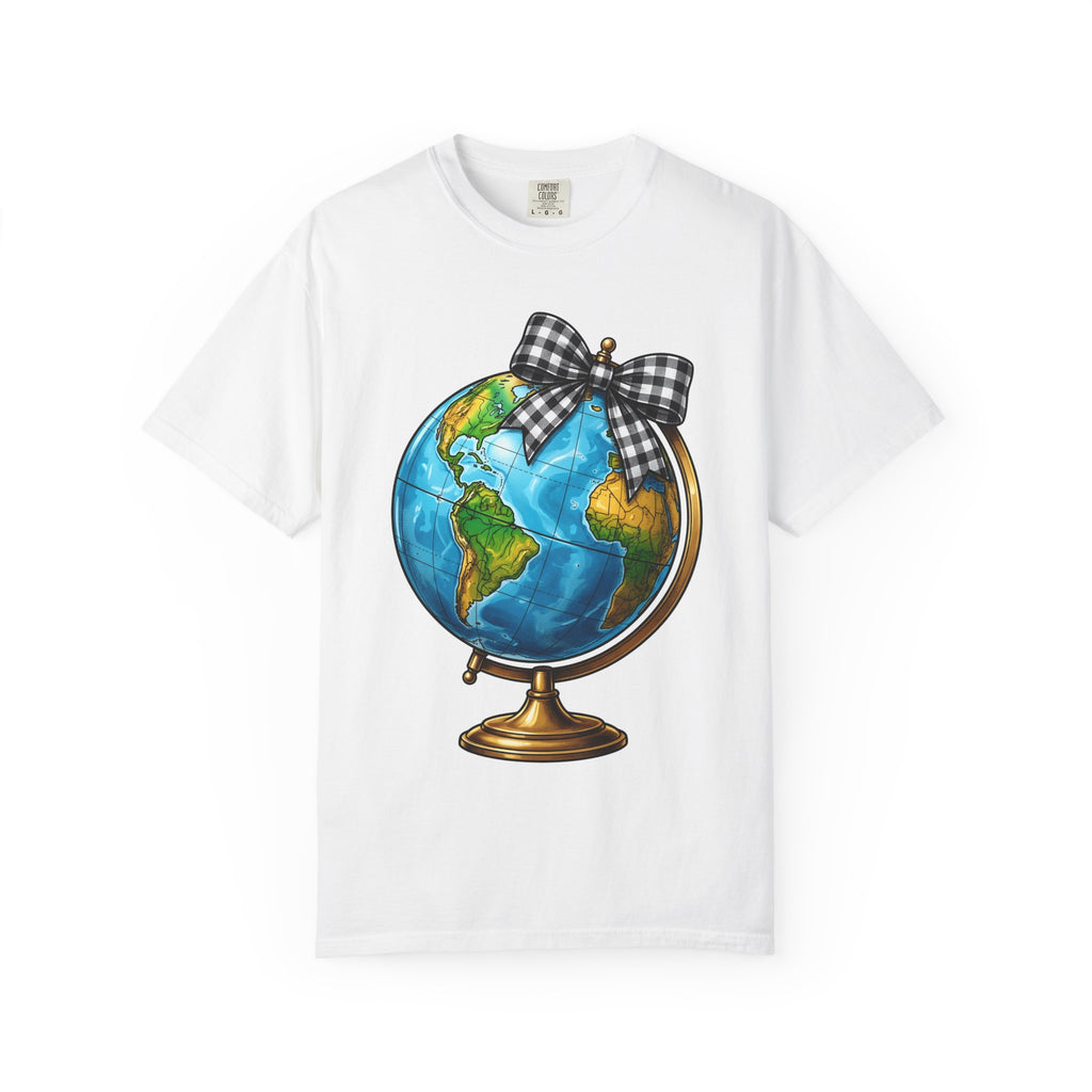 Map Bow Shirt Teachers Expedition Gift Women Bold Tee Bow T-Shirt Educator Enthusiast Typography Tshirt Adventure Graphic Old School Checked