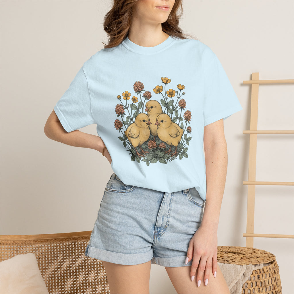 Little Chicks Shirt Easter Environment Gift Women Botanical Art Tee Chicks T-Shirt Easter Fan Botanical Tshirt Eco Graphic Hand Drawn Field