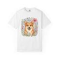 Corgi Pet Shirt Dog Blossoms Gift Women Line Art Tee Puppy T-Shirt Dog Fan Canine Tshirt Floral Graphic Pastel Garden Blooms Tshirt