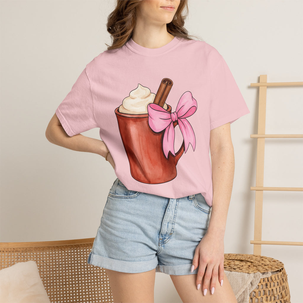 Hot Chocolate Mug Shirt Holiday Coffee Gift Women Watercolor Tee Cocoa Mug T-Shirt Christmas Fan Painted Tshirt Coffee Bean Graphic Hand