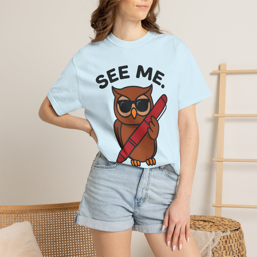 Owl Sun Glasses Shirt Teachers Learning Gift Women Hand Drawn Tee Owl T-Shirt Educator Enthusiast Illustrated Design Educational Graphic
