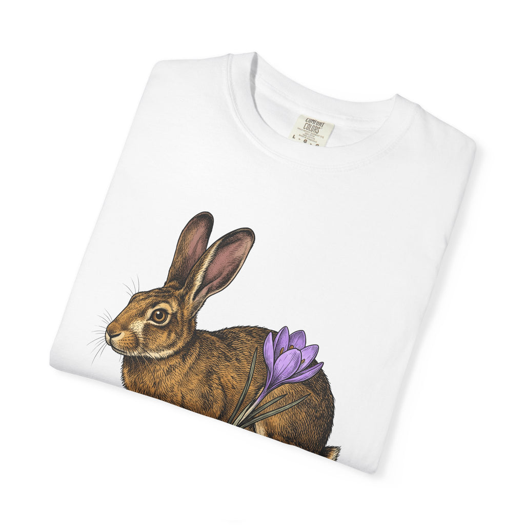 Bunny Rabbit Shirt Spring Celebration Gift Women Shabby Chic Tee Rabbit T-Shirt Springtime Fan Distressed Tshirt Party Graphic Doodle Flower