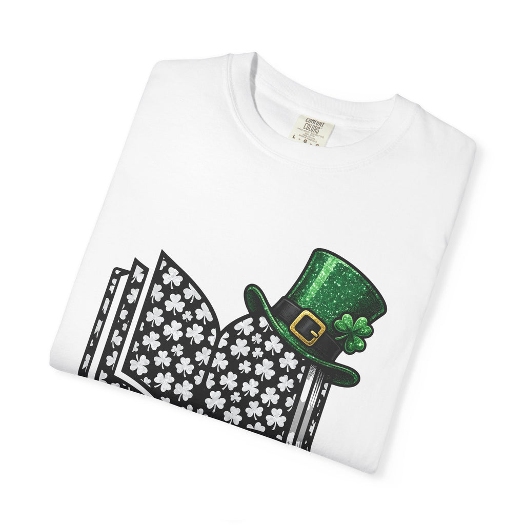 Open Book Shirt St Patrick's Day Books Gift Women Sparkle Tee Novel T-Shirt Shamrock Fan Glossy Graphic Tshirt Retro Leprechaun Hat Tshirt