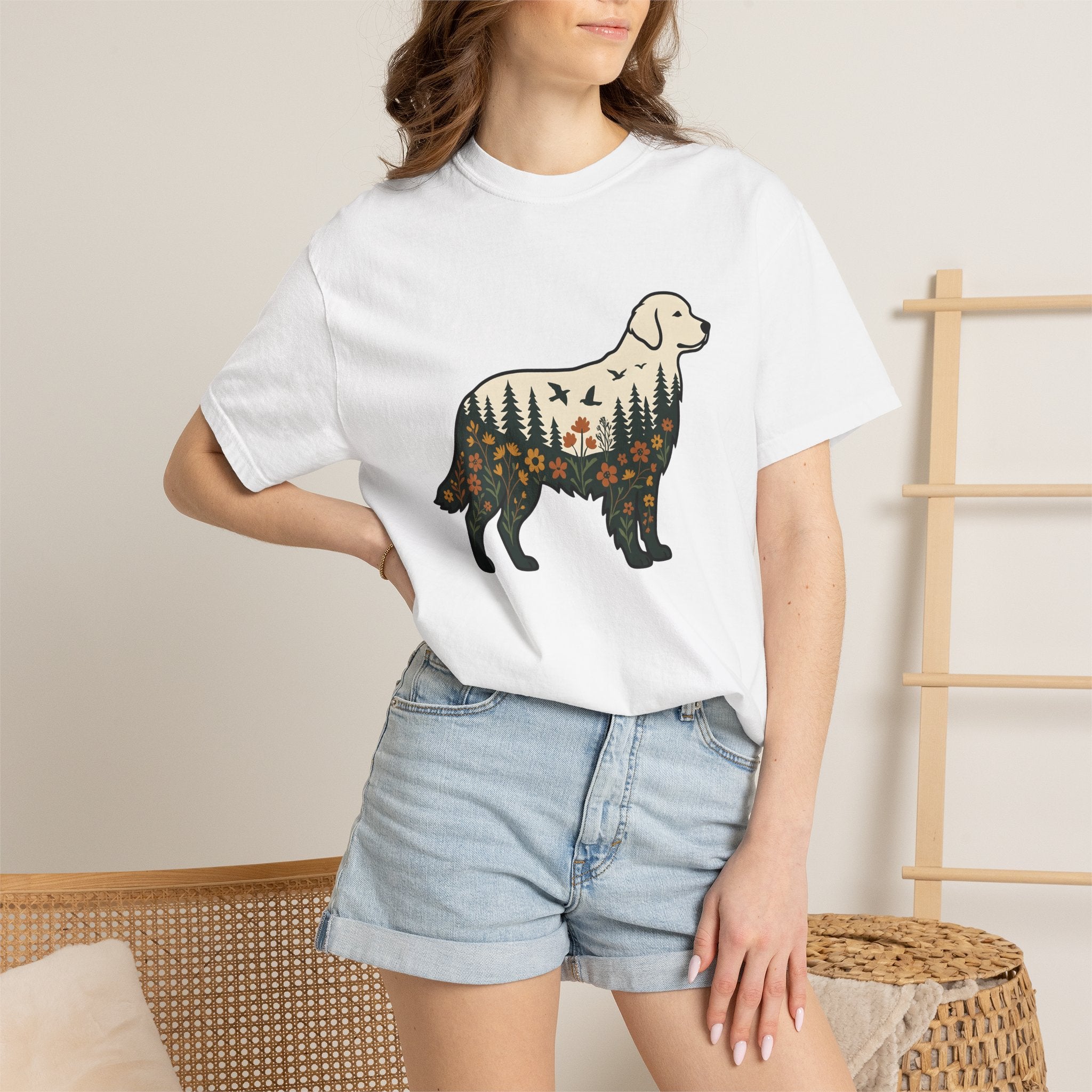 Canine Forest Shirt Cottagecore Critter Gift Women Nature Sketch Tee Dog T-Shirt Cottagecore Fan Illustrative Tshirt Animal Graphic Hand