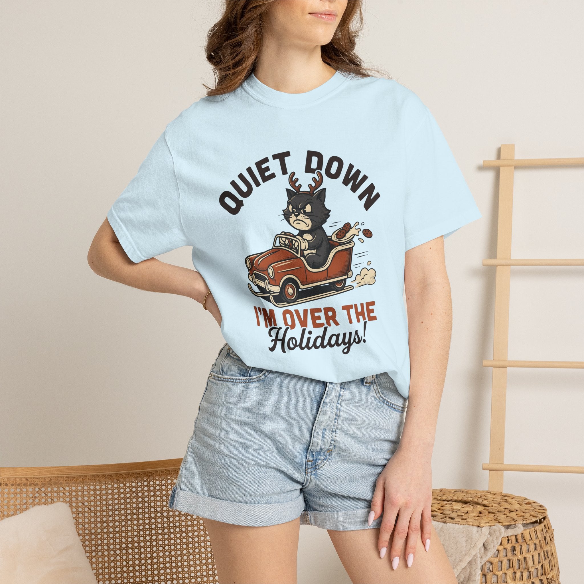Angry Cat Vehicle Shirt Christmas Animal Gift Women Cartoon Tee Mad Car T-Shirt Xmas Fan Funny Car Graphic Classic Antlers Tshirt