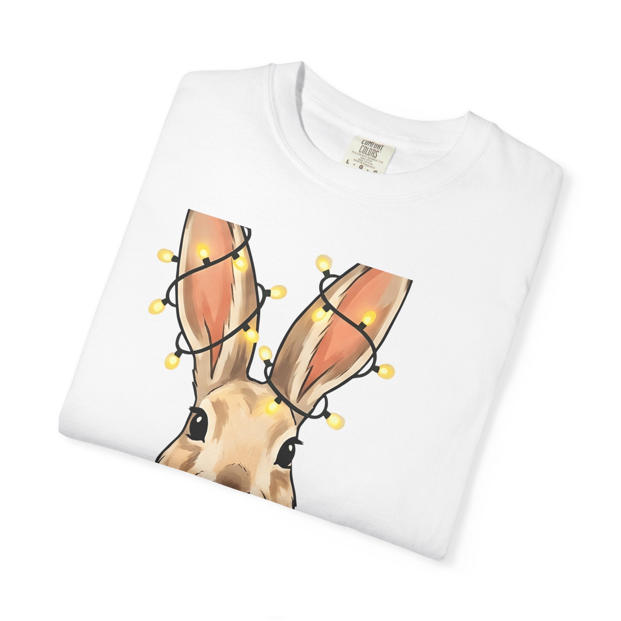 Rabbit Shirt Animals Christmas Gift Women Adorable Tee Bunny T-Shirt Pet Fan Cute Tshirt Winter Graphic Sketch Fairy Lights Tshirt