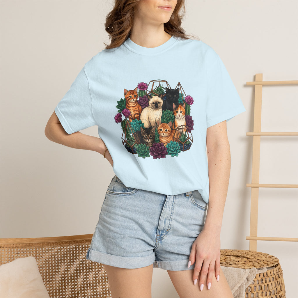 Cats Cluster Shirt Cat Bouquet Gift Women Leafy Tee Kittens T-Shirt Cat Fan Foliage Tshirt Floral Graphic Antique Aloe Tshirt