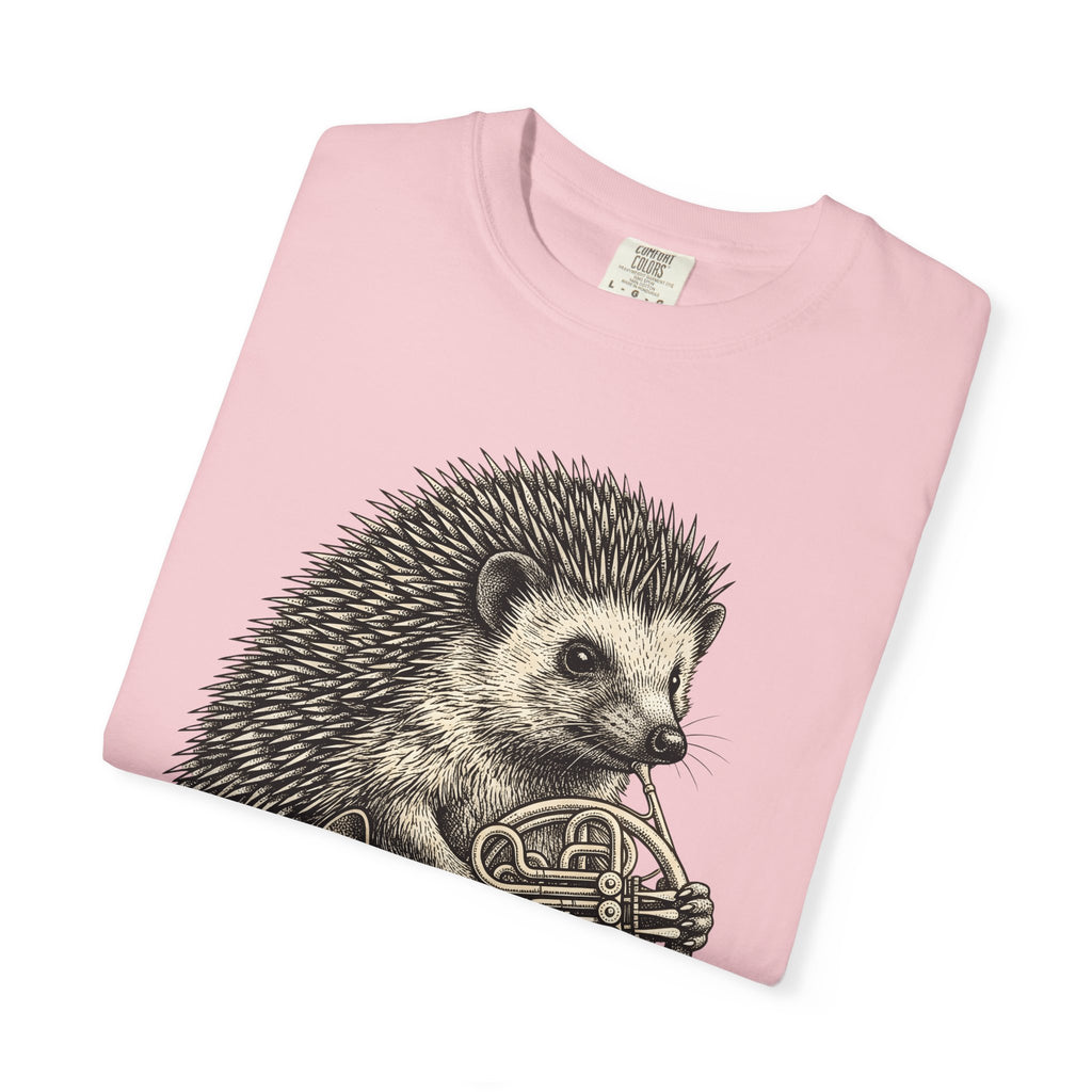 Hedgehog Horn Shirt Animals Instruments Gift Women Retro Tee Prickles T-Shirt Wildlife Fan Vintage Tshirt Musical Instrument Graphic Sketch