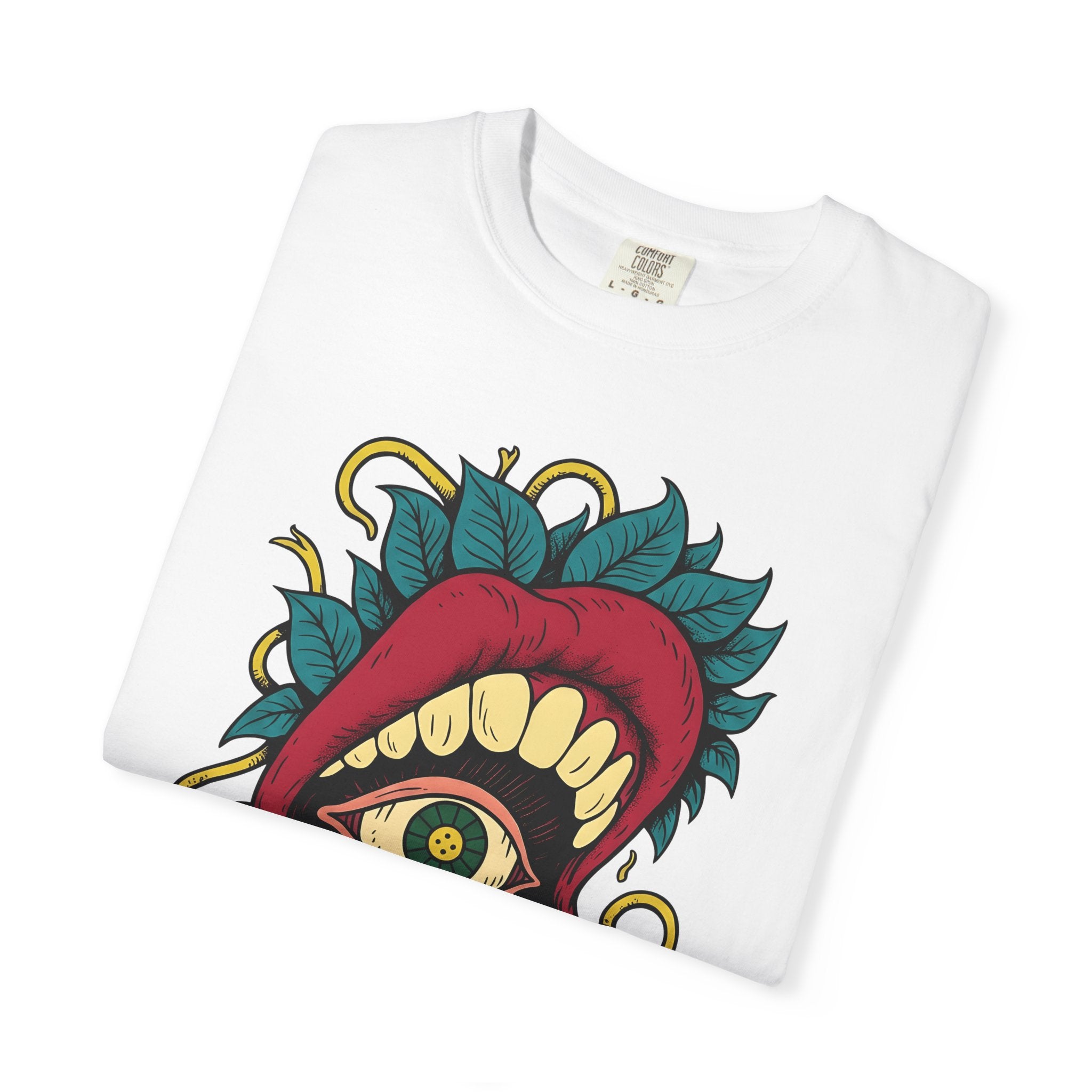 Surreal Mouth Eye Shirt Boho Chic Gothic Gift Women Tattoo Tee Lip T-Shirt Bohemian Fan Ink Tshirt Dark Graphic Psychedelic Leaves Tshirt