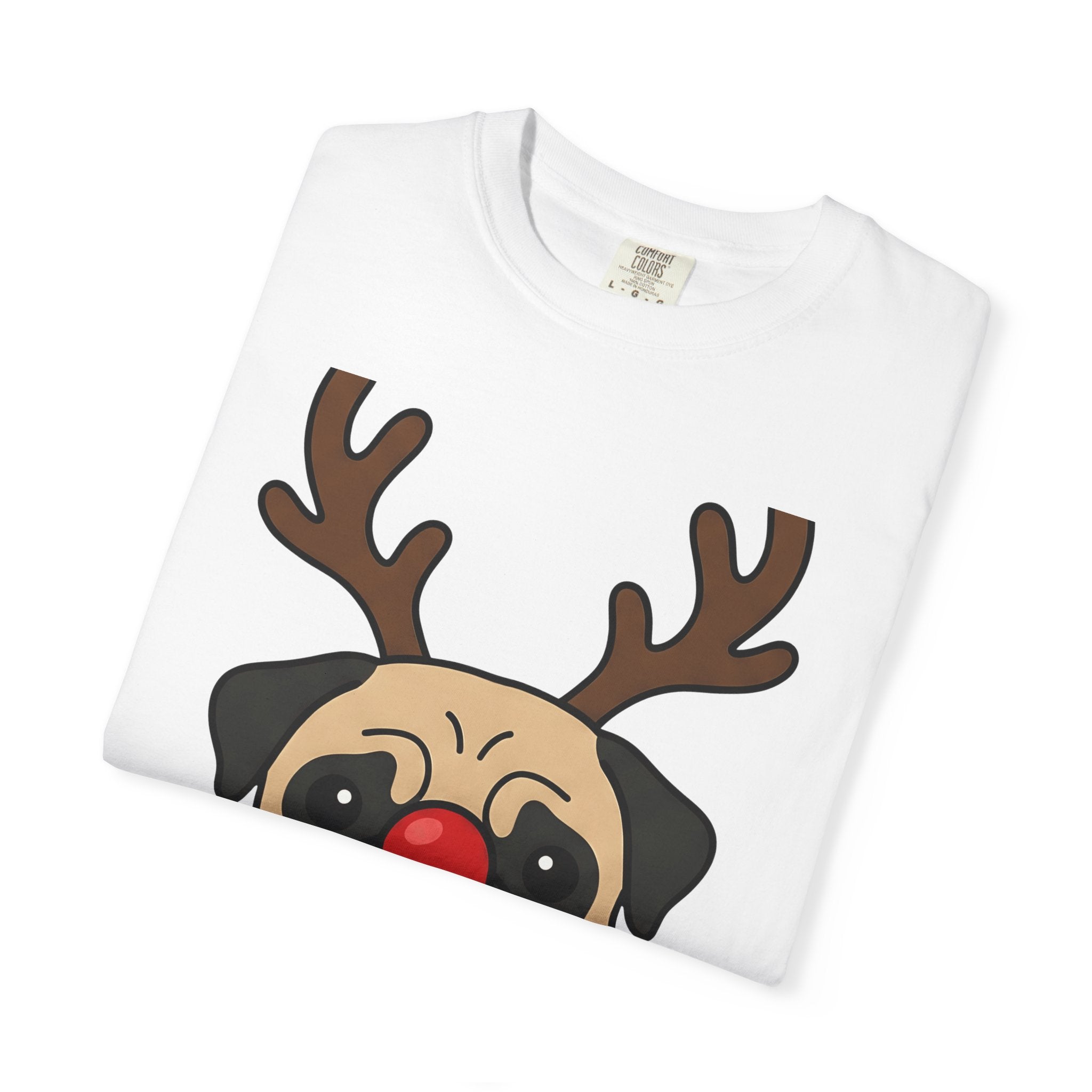 Pug Reindeer Shirt Christmas Dog Gift Women Cartoon Tee Reindeer T-Shirt Xmas Fan Comic Tshirt Dog Graphic Minimalist Red Nose Tshirt