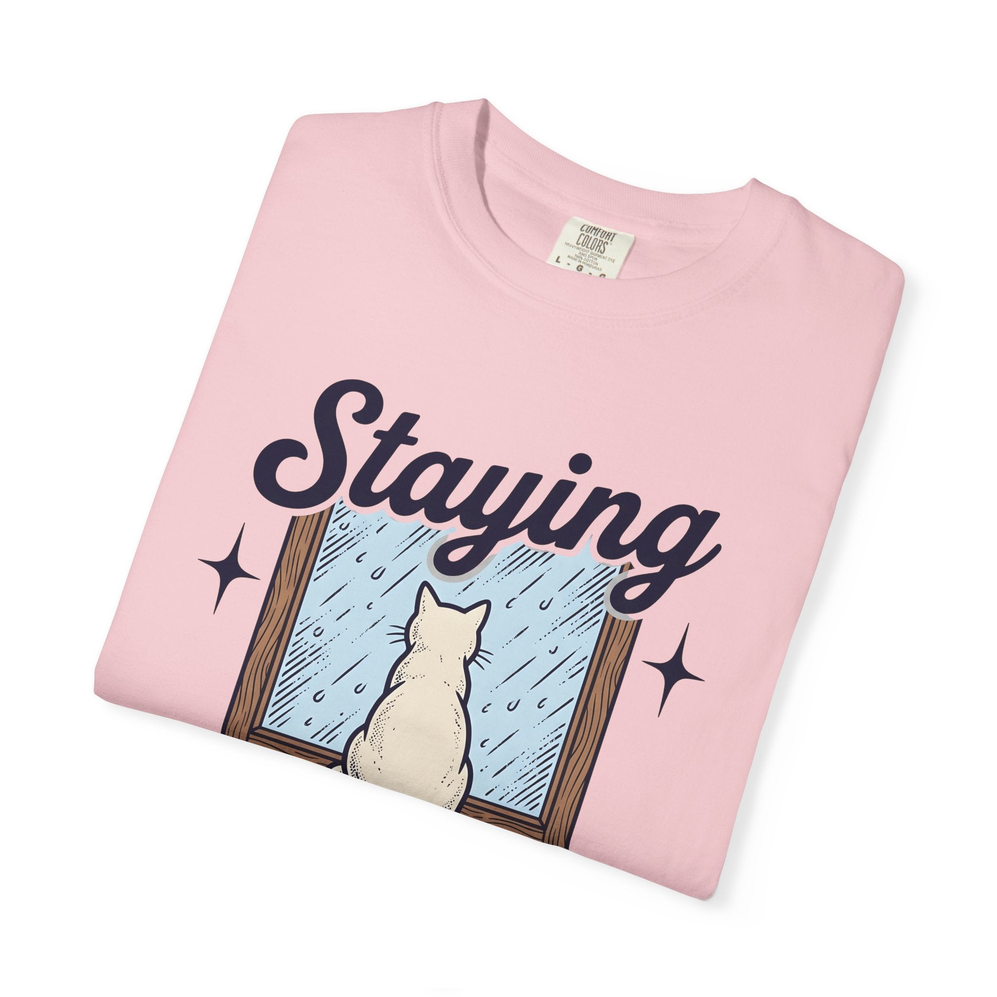 Cat Window Shirt Cat Decor Gift Women Sketch Tee Window Perch T-Shirt Cat Fan Drawing Tshirt Retro Raindrops Tshirt
