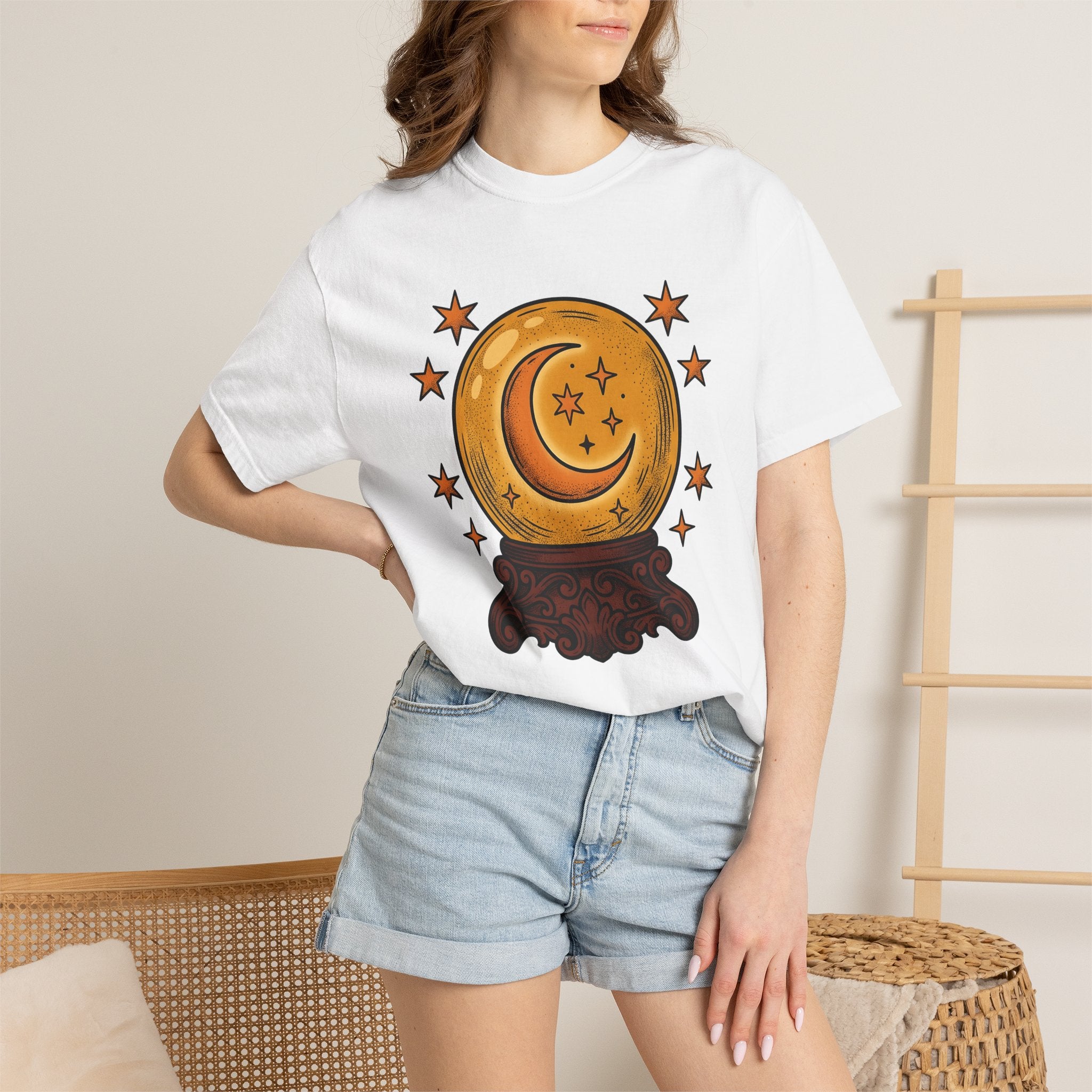 Crystal Ball Shirt Boho Chic Celestial Gift Women Mystical Tee Oracle T-Shirt Bohemian Enthusiast Magical Tshirt Galaxy Graphic Vintage Moon