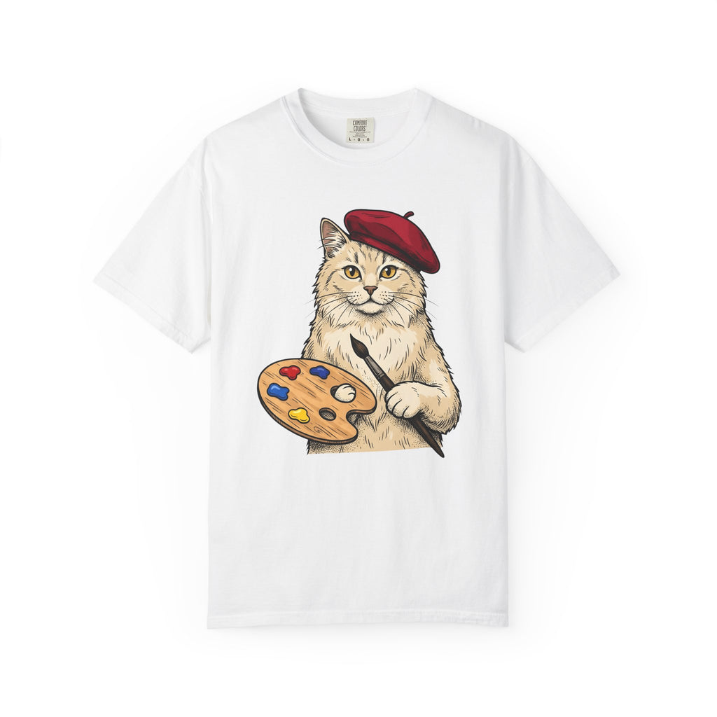 Art Cat Shirt Cat Drawing Gift Women Cartoon Tee Kitty T-Shirt Feline Fan Comic Tshirt Sketch Graphic Traditional Paint Tray Tshirt