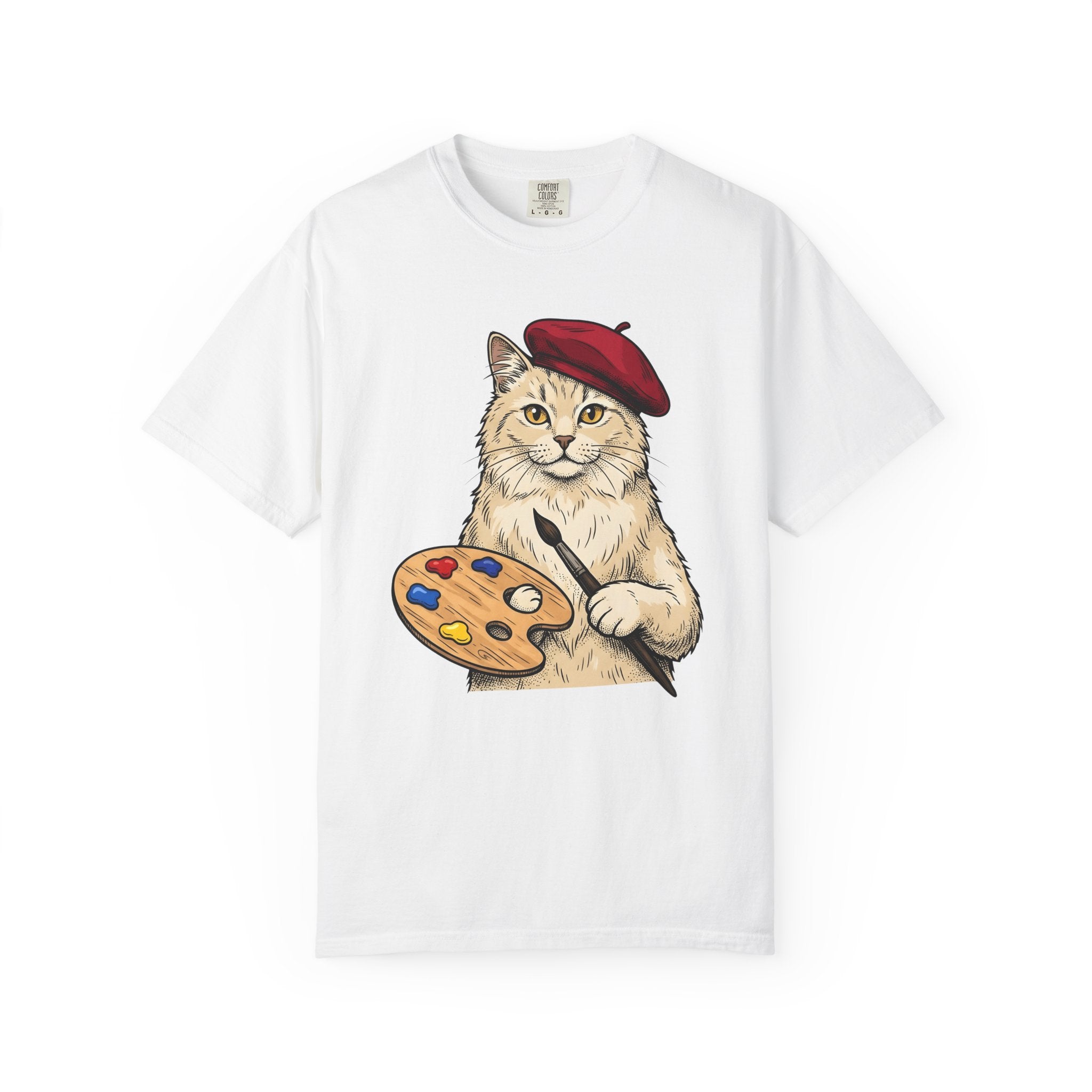 Art Cat Shirt Cat Drawing Gift Women Cartoon Tee Kitty T-Shirt Feline Fan Comic Tshirt Sketch Graphic Traditional Paint Tray Tshirt