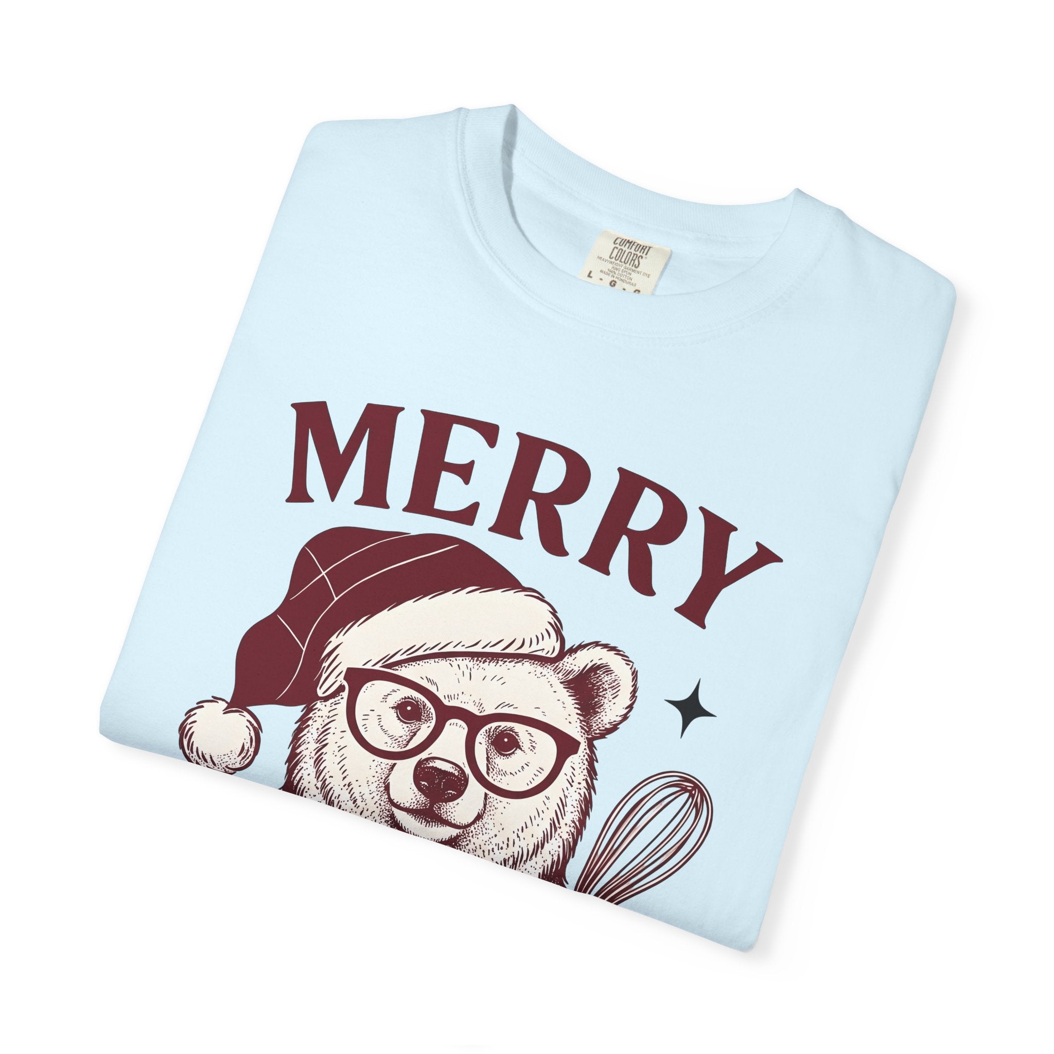 Bear Festive Hat Shirt Christmas Dessert Gift Women Doodle Tee Teddy T-Shirt Christmas Fan Cartoon Tshirt Sweets Graphic Minimalist Spoon