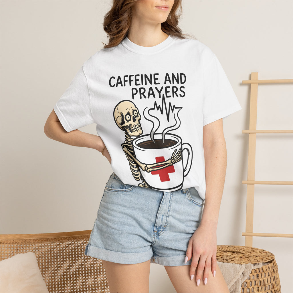 Skeleton Coffee Cup Shirt Nurses Coffee Gift Women Cartoon Tee Coffee Mug T-Shirt Nurse Enthusiast Comic Tshirt Caffeine Graphic Retro