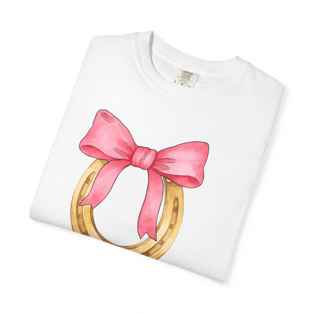 Horseshoe Bow Shirt Derby Racing Gift Women Artistic Tee Horseshoe T-Shirt Racetrack Fan Artistic Tshirt Racing Graphic Outline Band Tshirt