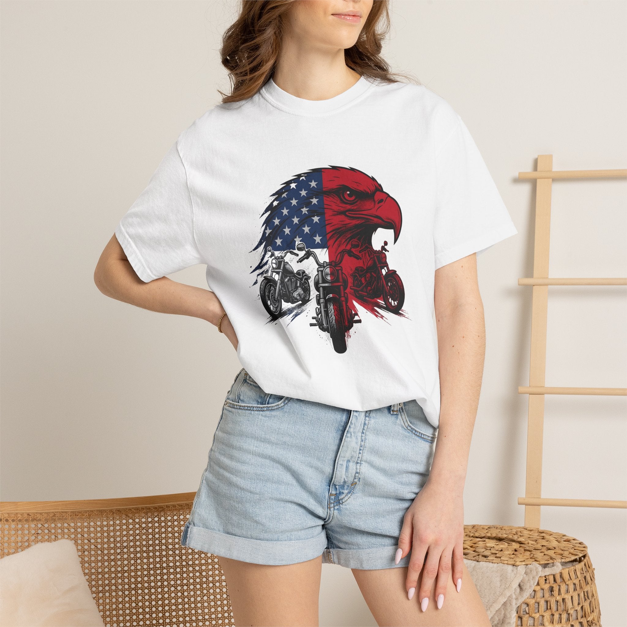 Eagle Motorbike Shirt America Riding Gift Women Usa Tee Motorcycle T-Shirt American Enthusiast Biker Tshirt Biking Graphic Classic Stars