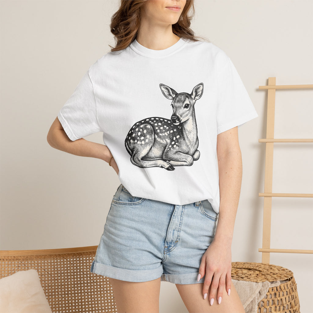 Deer Calf Shirt Animals Wildlife Gift Women Old School Tee Fawn T-Shirt Creature Fan Wildlife Art Tshirt Conservation Graphic Pencil