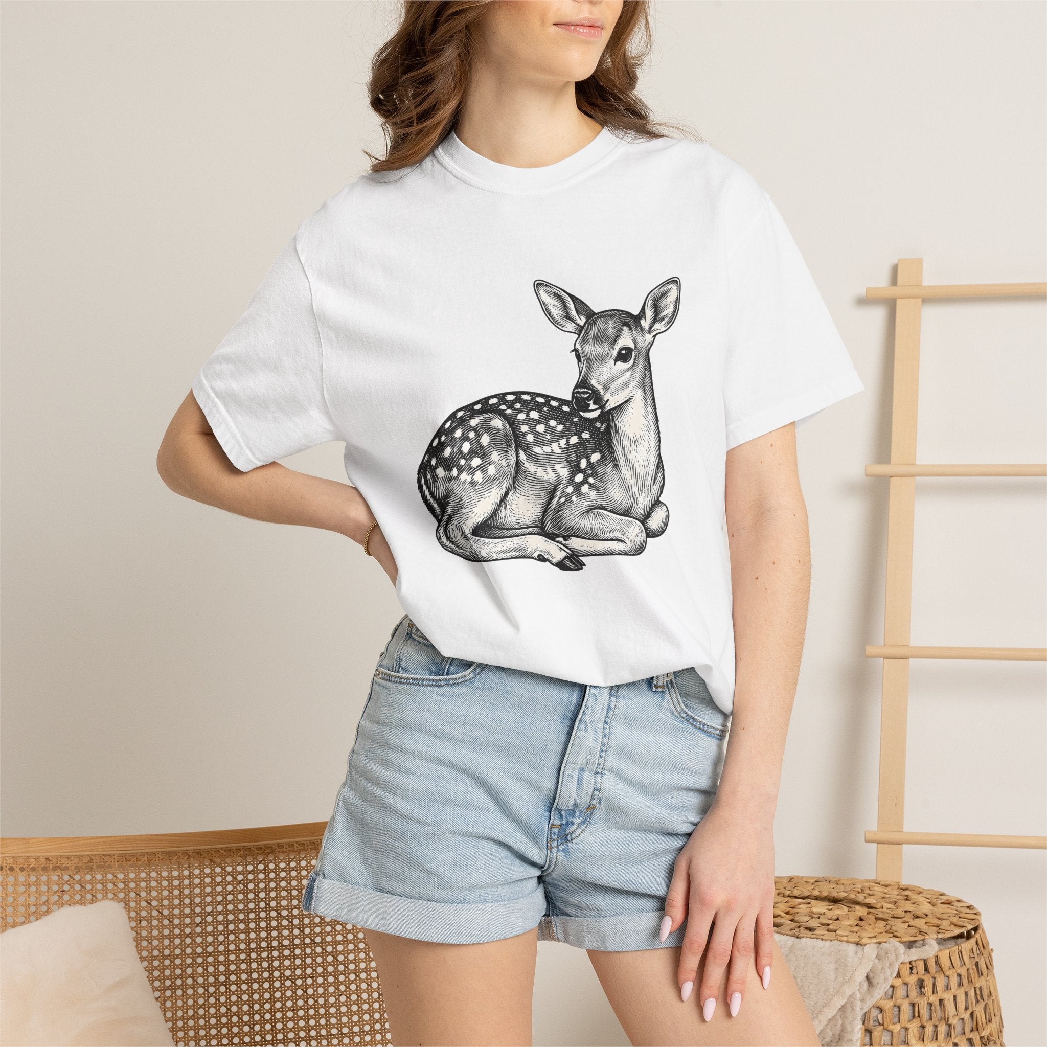 Deer Calf Shirt Animals Wildlife Gift Women Old School Tee Fawn T-Shirt Creature Fan Wildlife Art Tshirt Conservation Graphic Pencil