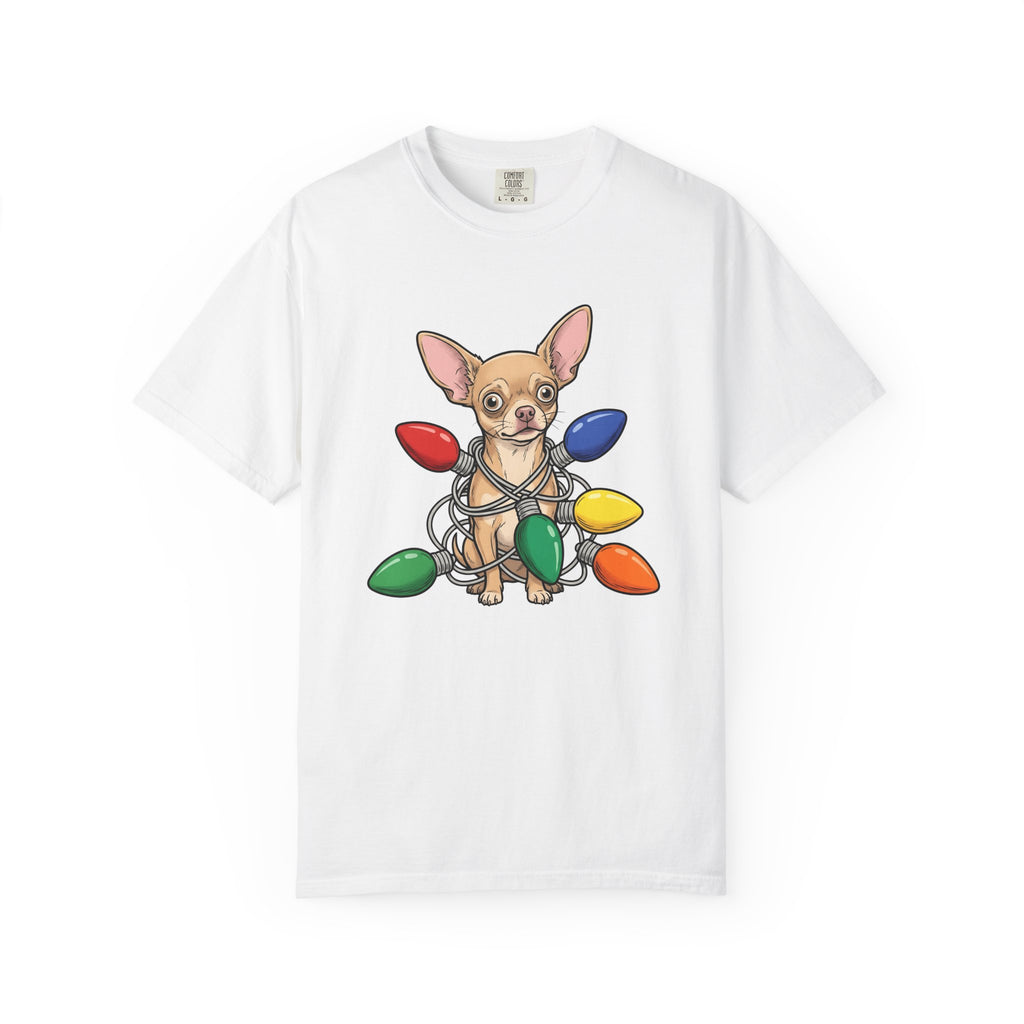 Chihuahua Pet Shirt Dog Xmas Gift Women Cute Tee Puppy T-Shirt Dog Fan Canine Tshirt Winter Graphic Doodle Festive Lights Tshirt