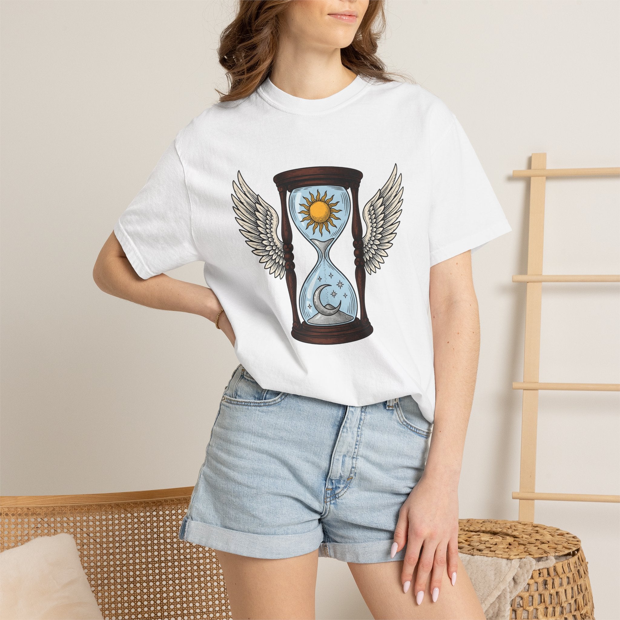 Feathered Timer Shirt Boho Chic Astrology Gift Women Tribal Tee Clock T-Shirt Bohemian Enthusiast Primitive Tshirt Zodiac Graphic Retro