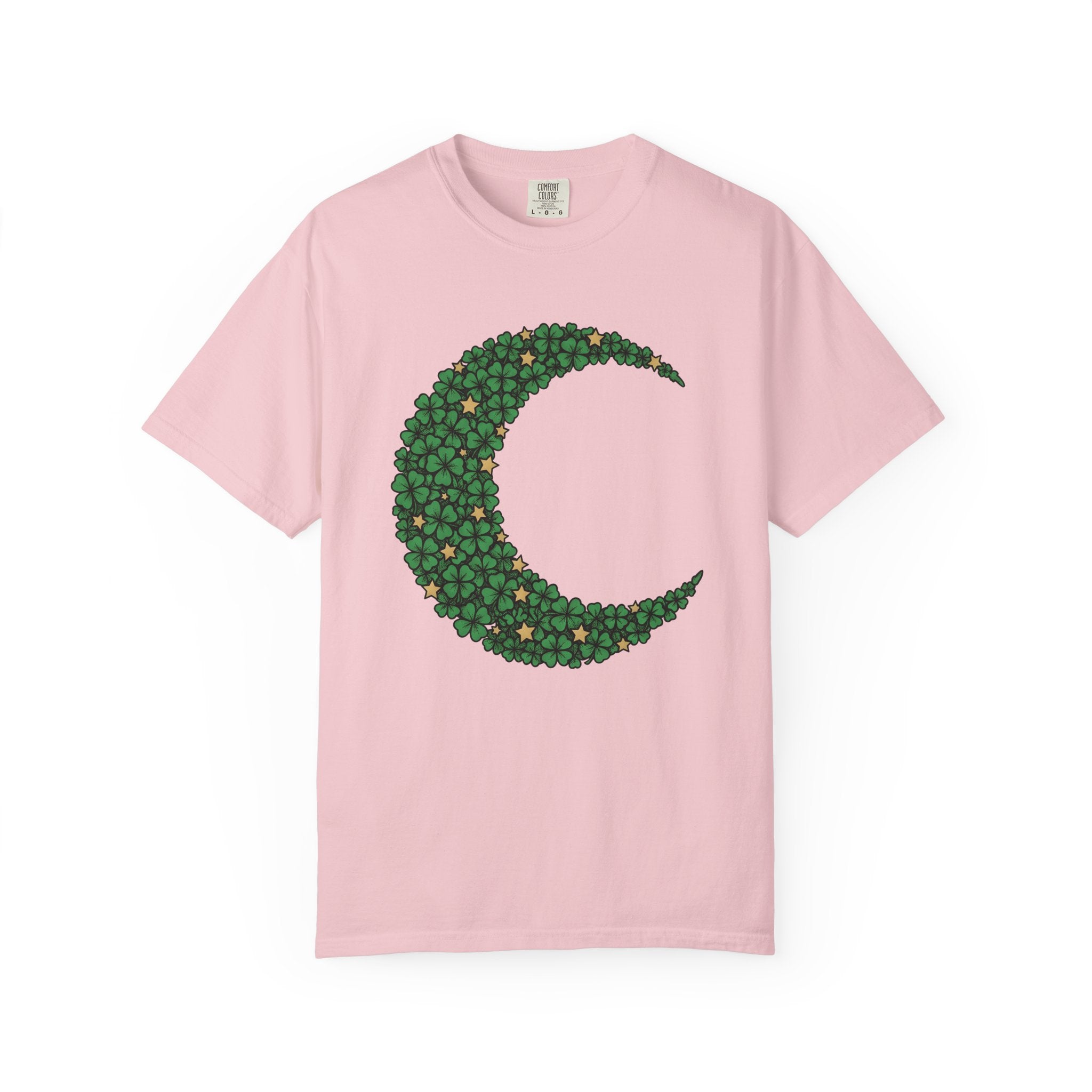 Clover Moon Shirt St. Patrick's Day Astrology Gift Women Hippie Tee Shamrock T-Shirt Luck Fan Bohemian Tshirt Zodiac Graphic Simple Sparkles