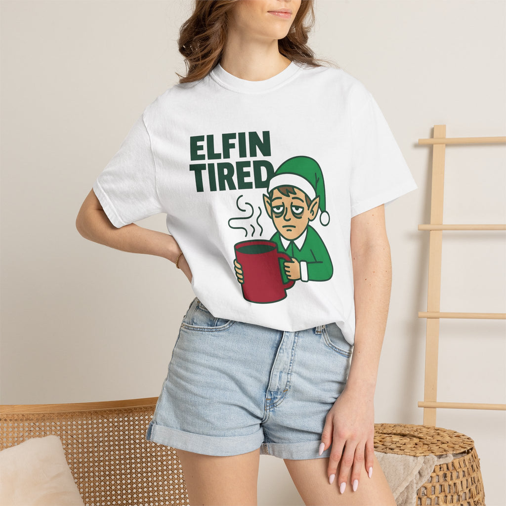 Exhausted Elf Shirt Christmas Funny Gift Women Illustration Tee Elf T-Shirt Christmas Fan Elf Tshirt Humorous Graphic Hand Drawn Hot