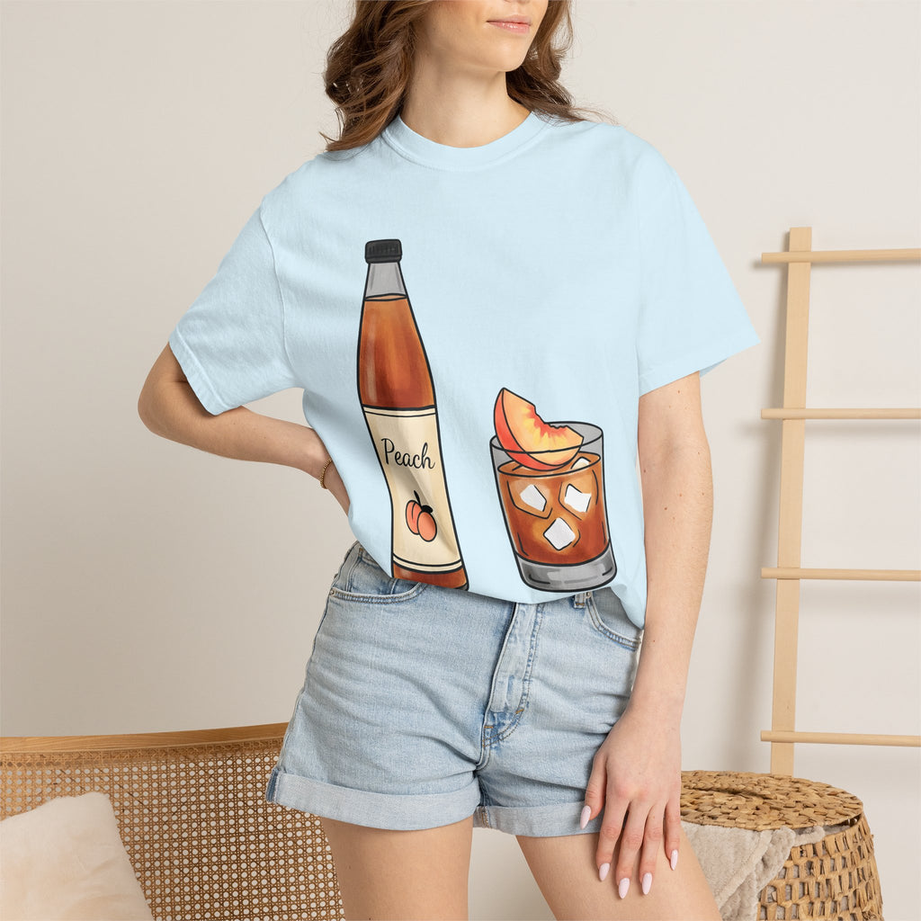 Peach Drink Shirt Fruit Food Gift Women Hand Drawn Tee Bellini T-Shirt Fruit Fan Illustrated Graphic Tshirt Minimalist Fruit Slice Tshirt
