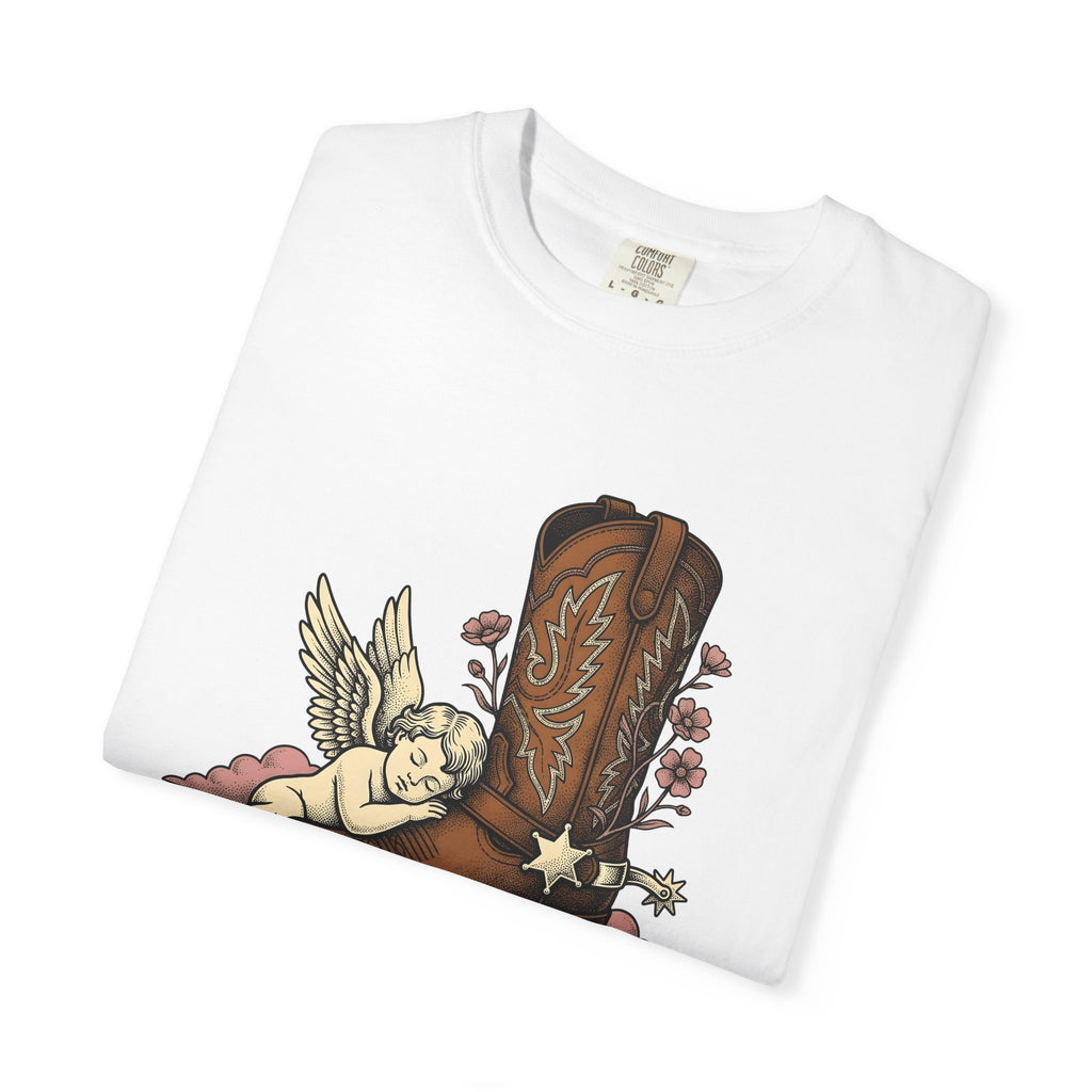 Cowboy Boot Cherub Shirt Valentine Western Gift Women Tattoo Style Tee Cherubim T-Shirt Cupid Fan Tattooed Tshirt Rodeo Graphic Vintage Pink